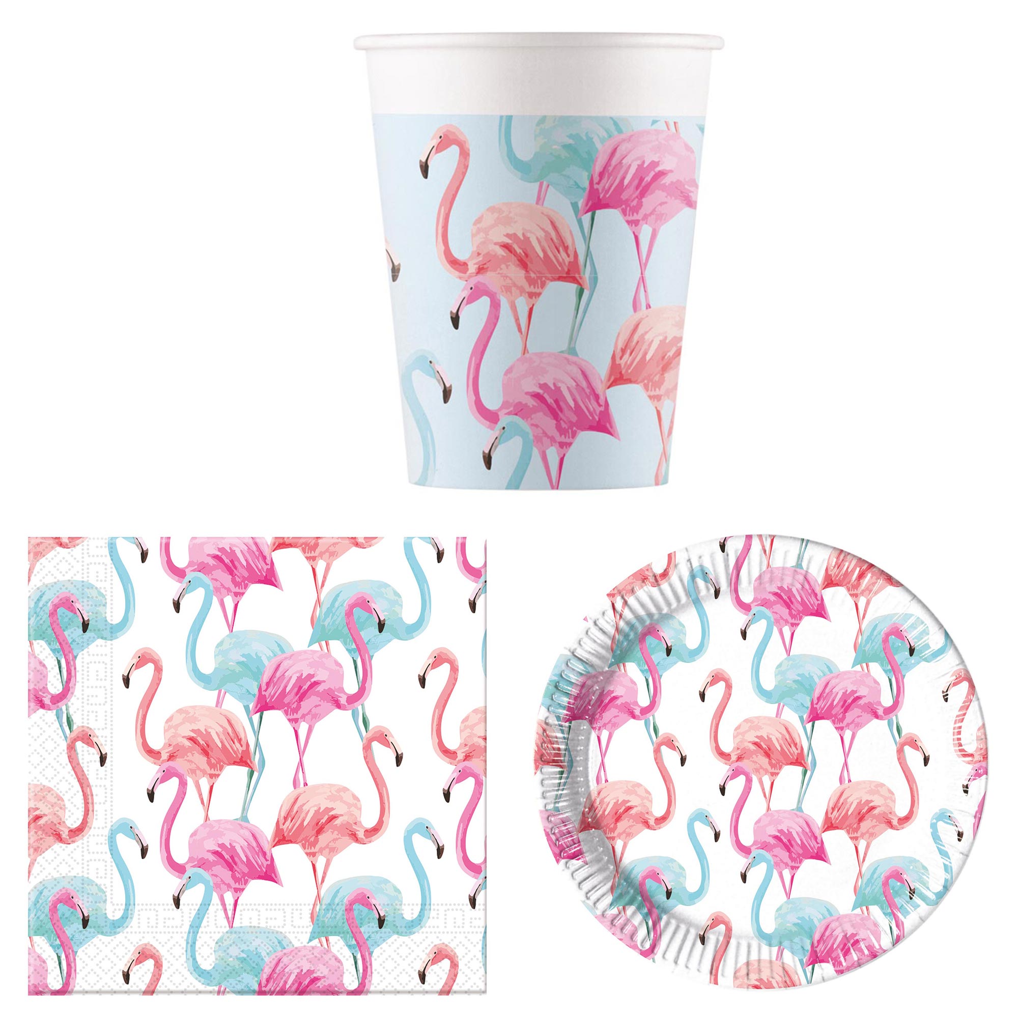 Tropical Flamingo Party Tableware Bundle - 16 Guests