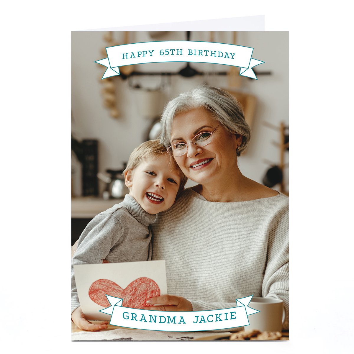 Photo Birthday Card - Blue Banner Editable Age & Recipient