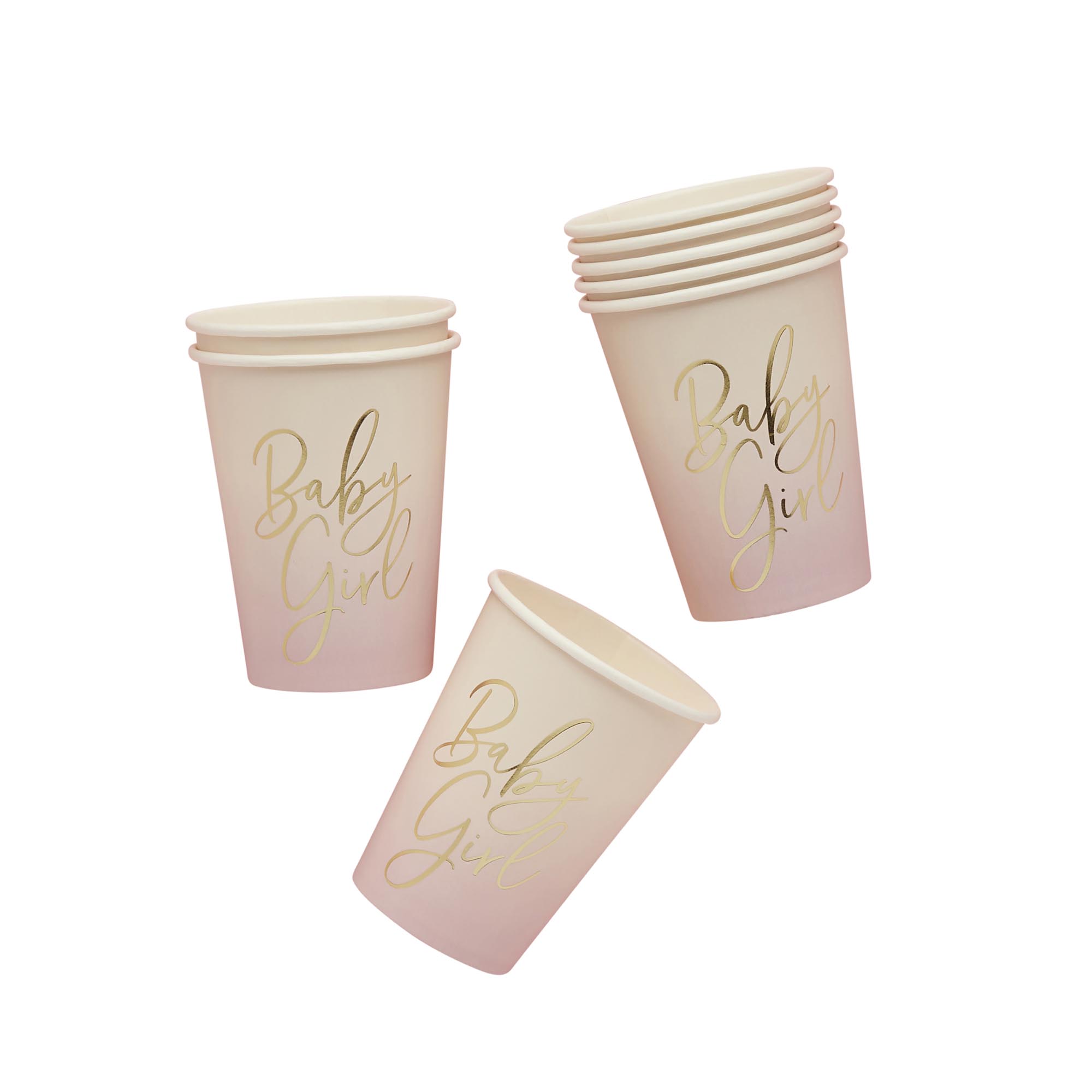 Pink Baby Girl Paper Cups - Pack of 8
