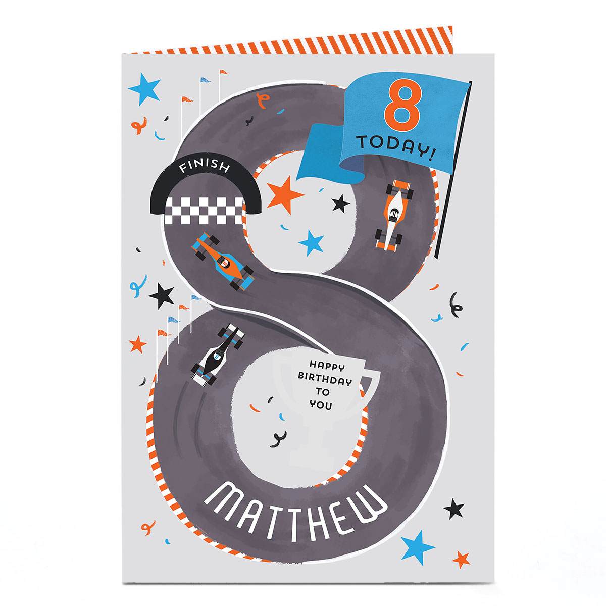 Personalised 8th Birthday Card - Race Track