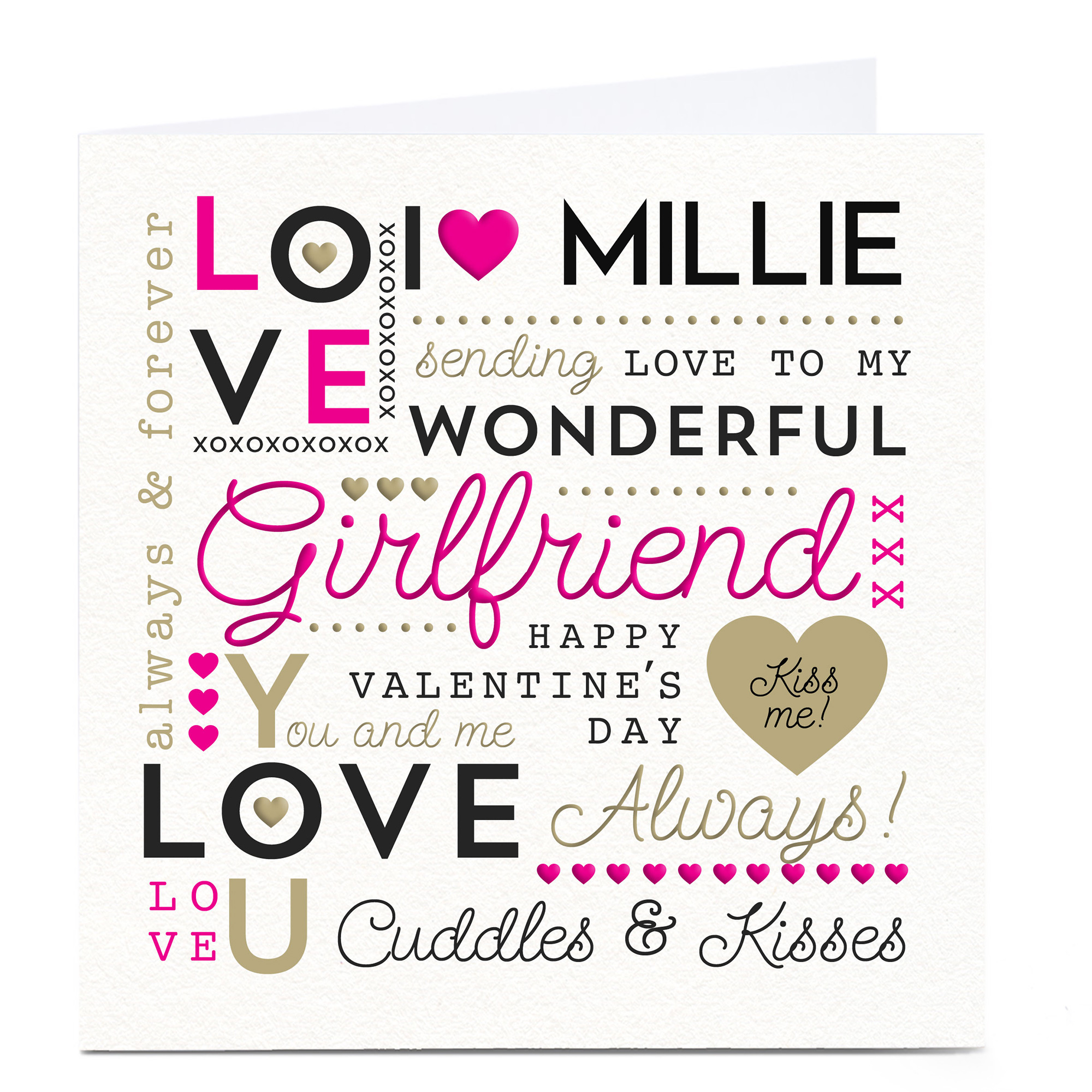 Personalised Valentine's Card - Love, Cuddles and Kisses