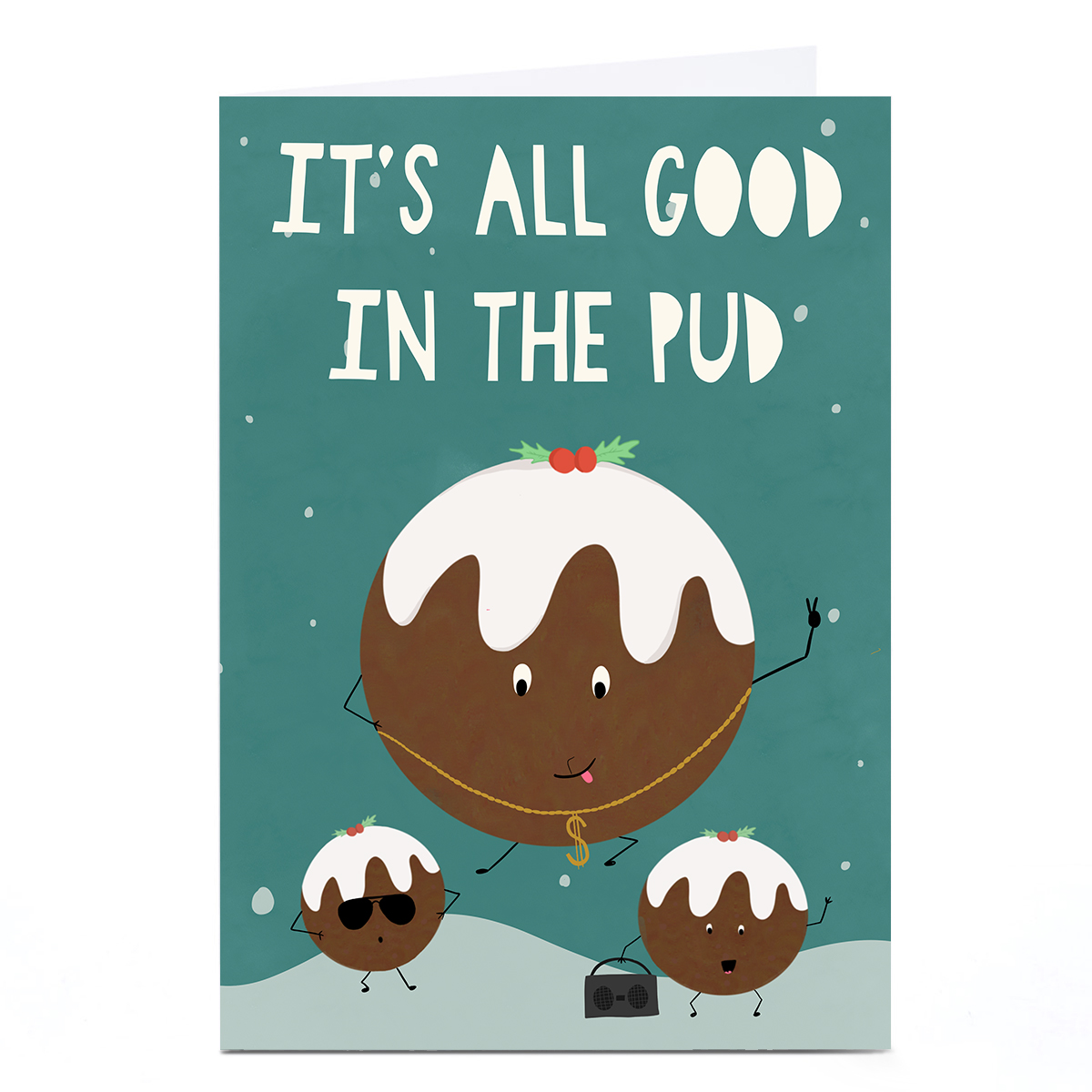 Personalised Phoebe Munger Christmas Card - All good in the Pud