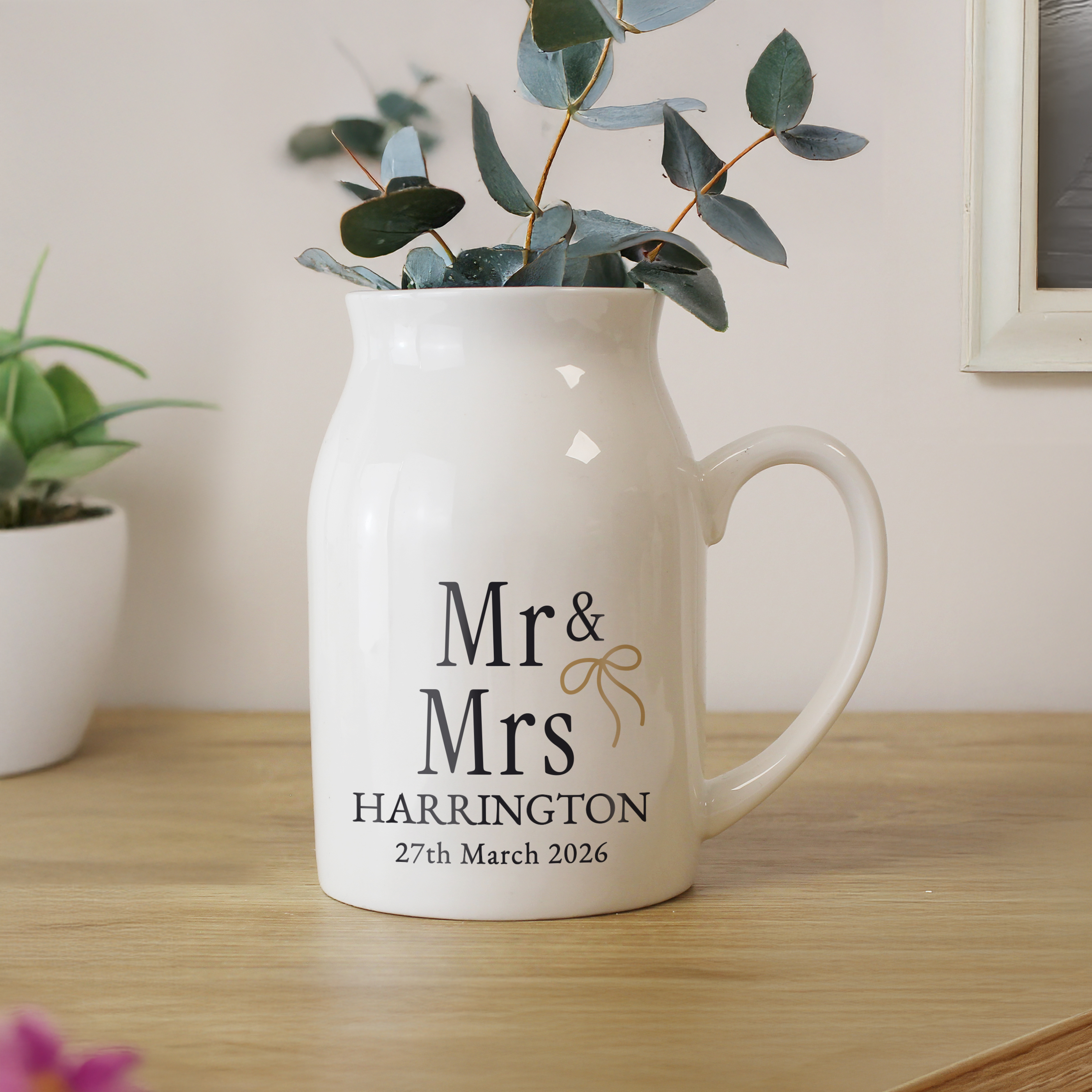 Personalised Black & Gold Couple's Jug Vase