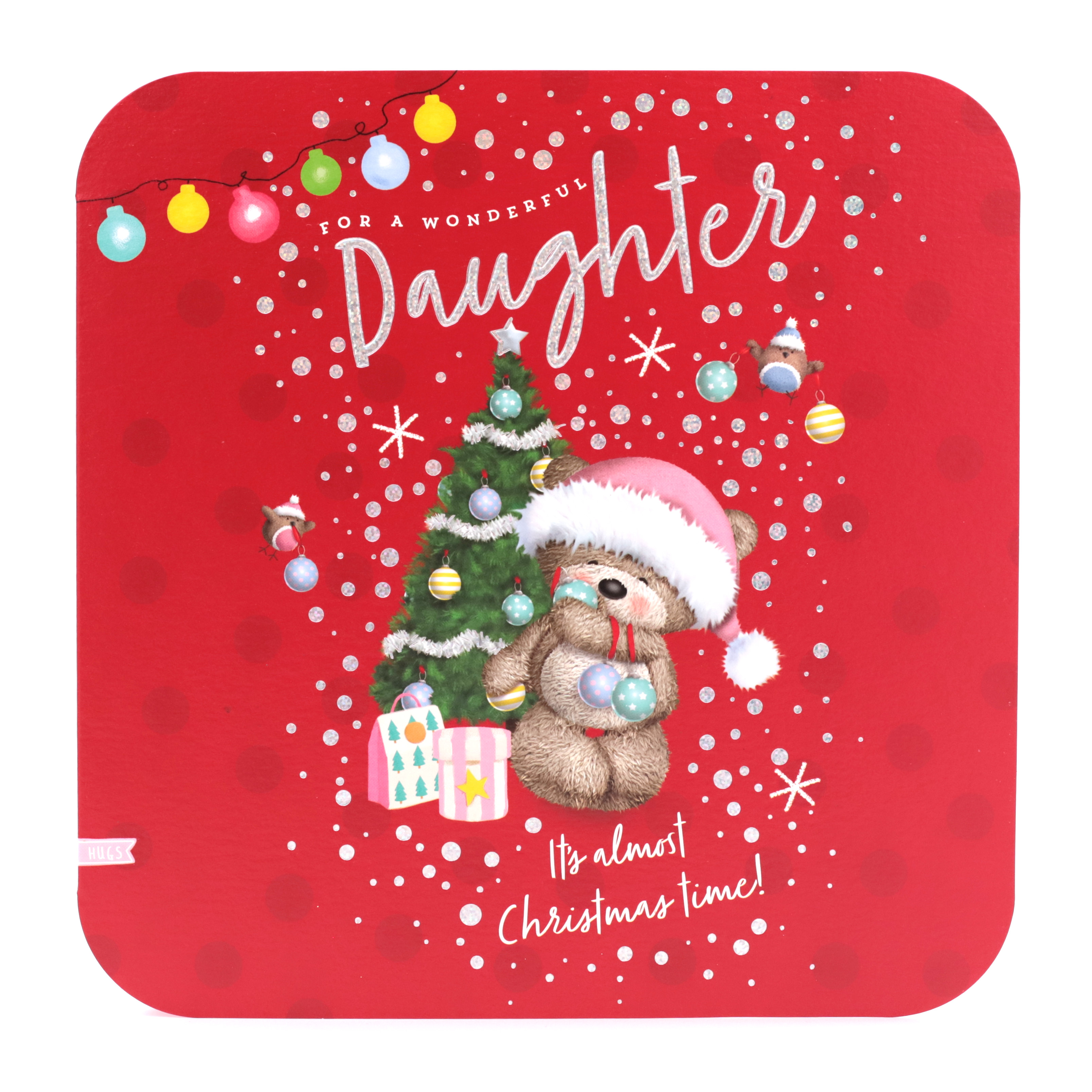 Hugs Bear Christmas Card - Daughter, Hugs Christmas Tree