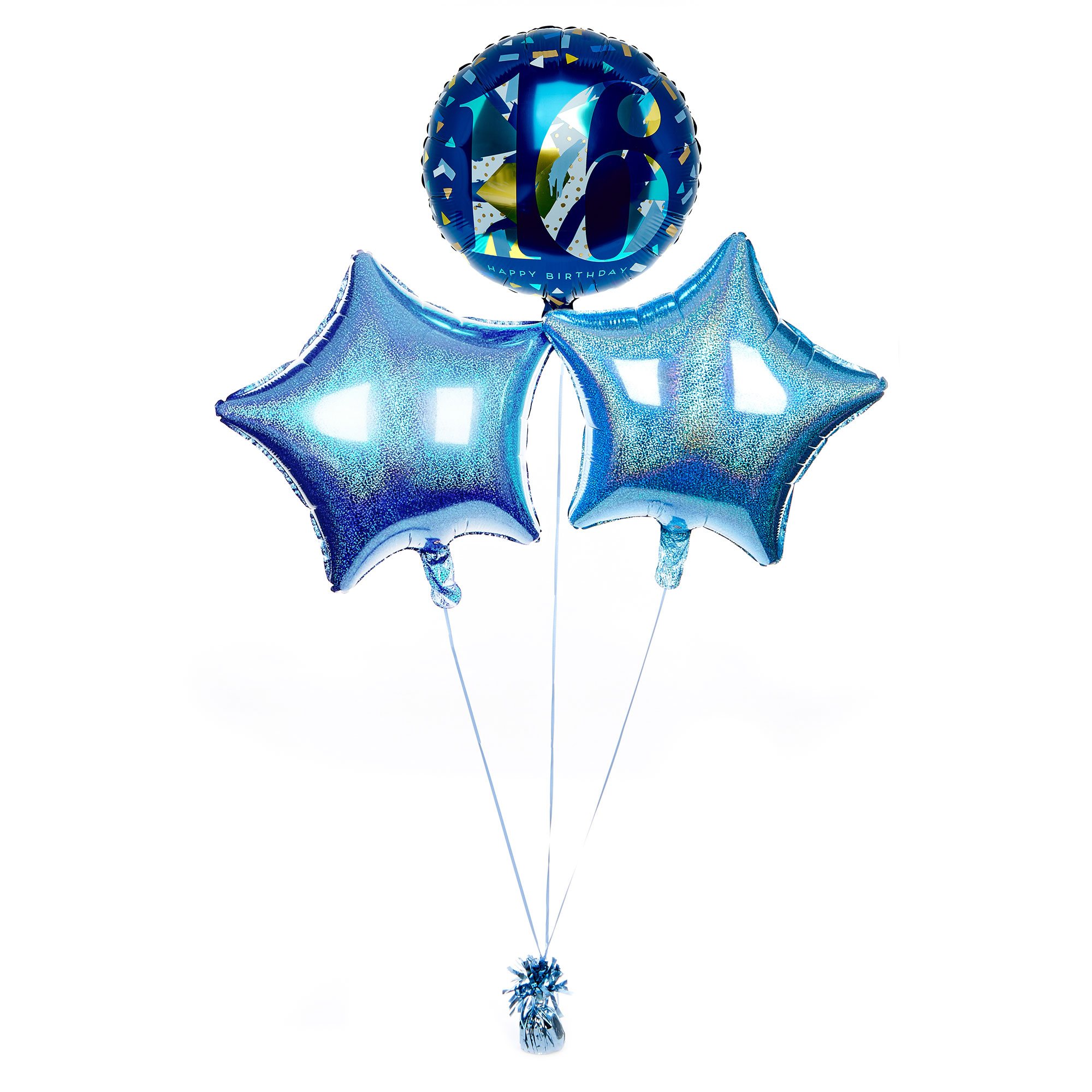 Blue & Gold 16th Birthday Balloon Bouquet - DELIVERED INFLATED!