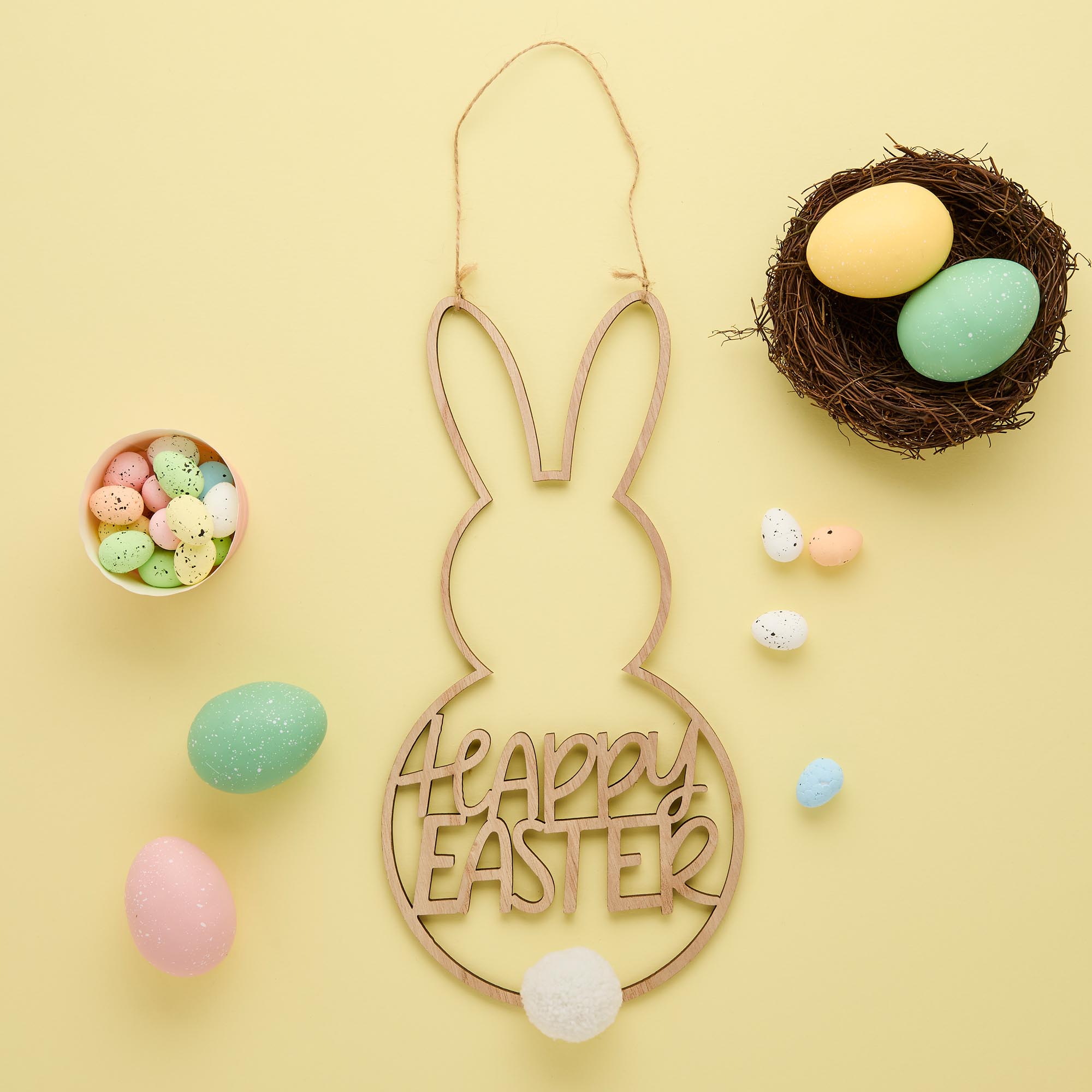 Happy Easter Wooden Bunny Hanging Decoration