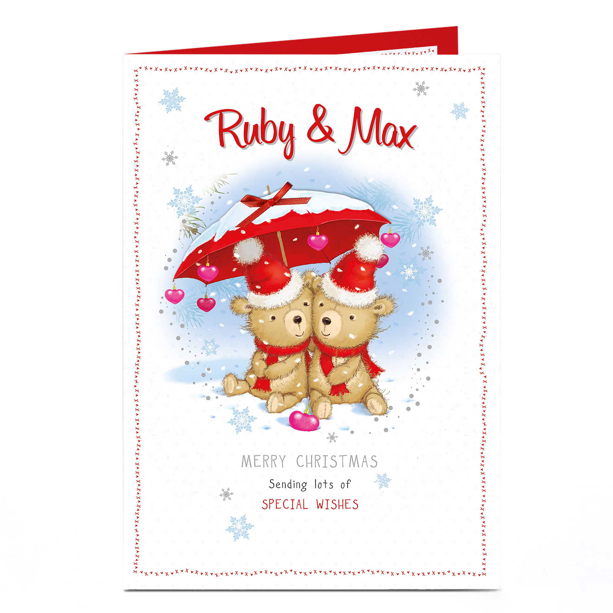 Personalised Christmas Card - Bears Under A Snowy Umbrella