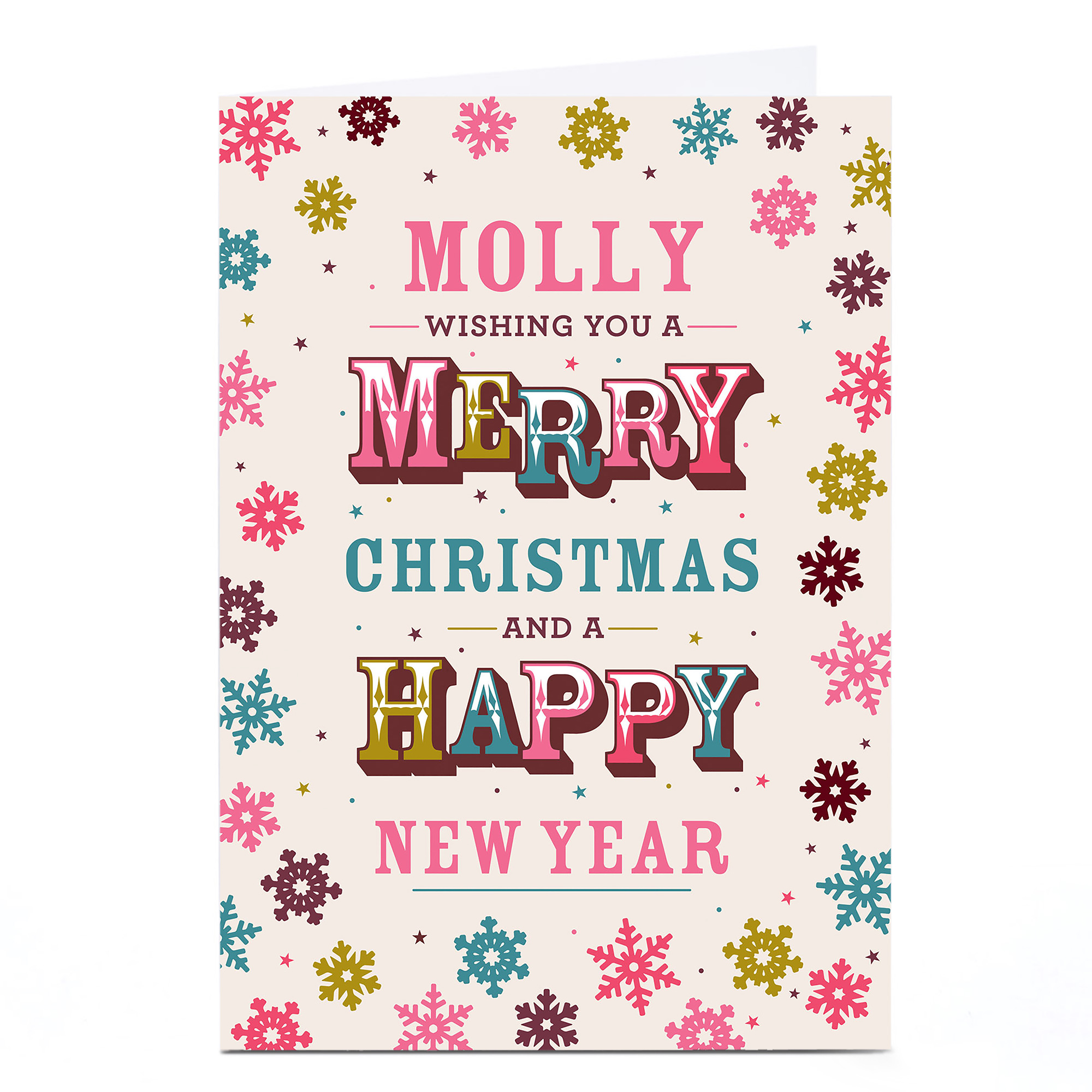 Personalised Christmas Card - Multicoloured Snowflakes