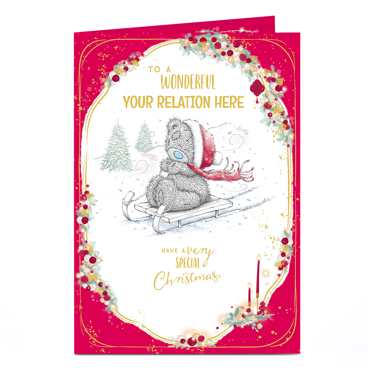 Personalised Tatty Teddy Christmas Card - Bear Sled, Any Relation