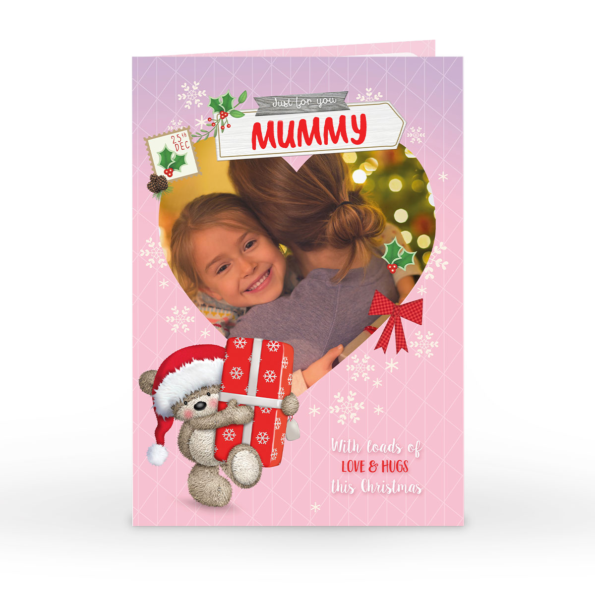 Photo Christmas Card - Hugs Bear Loads Of Love, Mummy