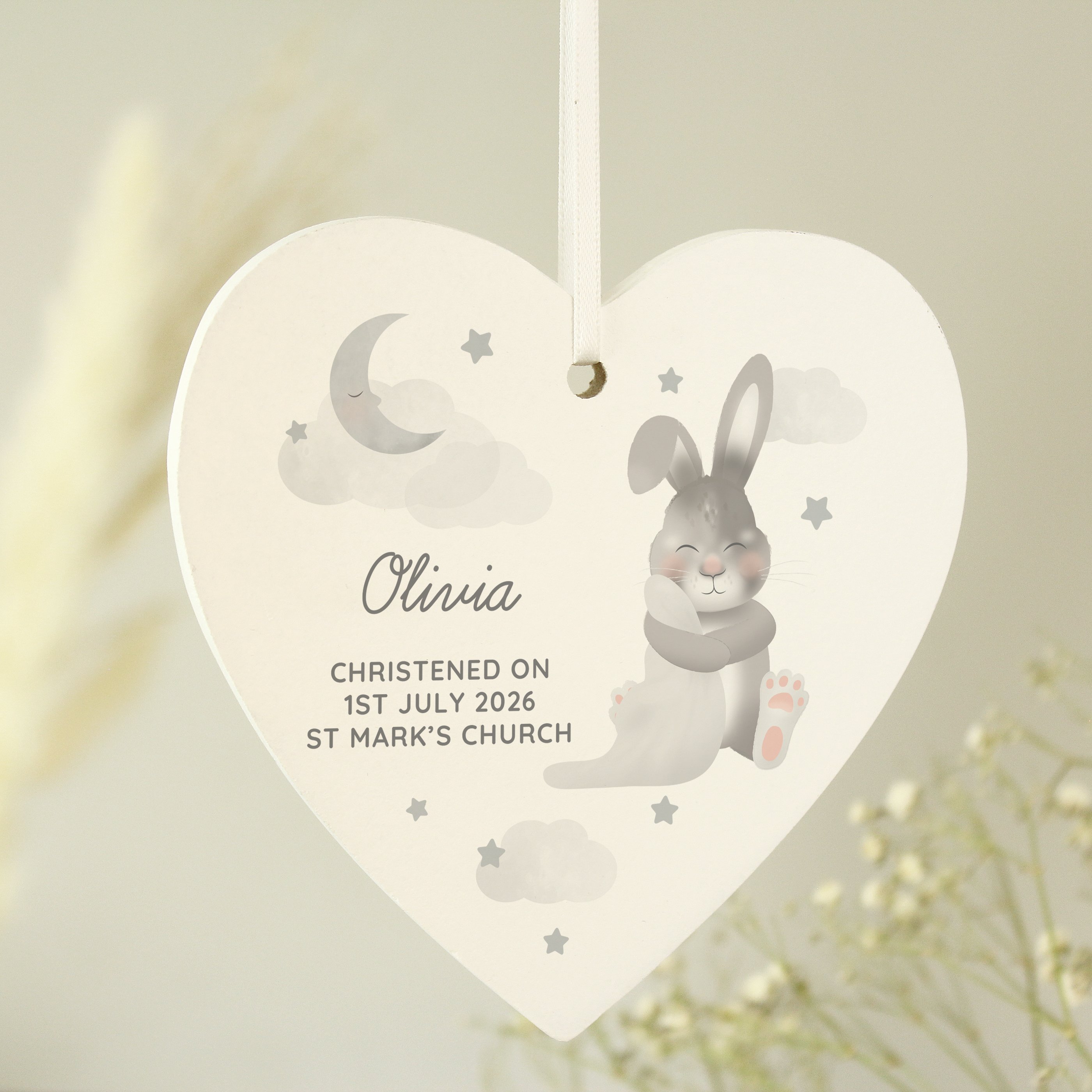 Personalised Baby Bunny Wooden Heart Decoration