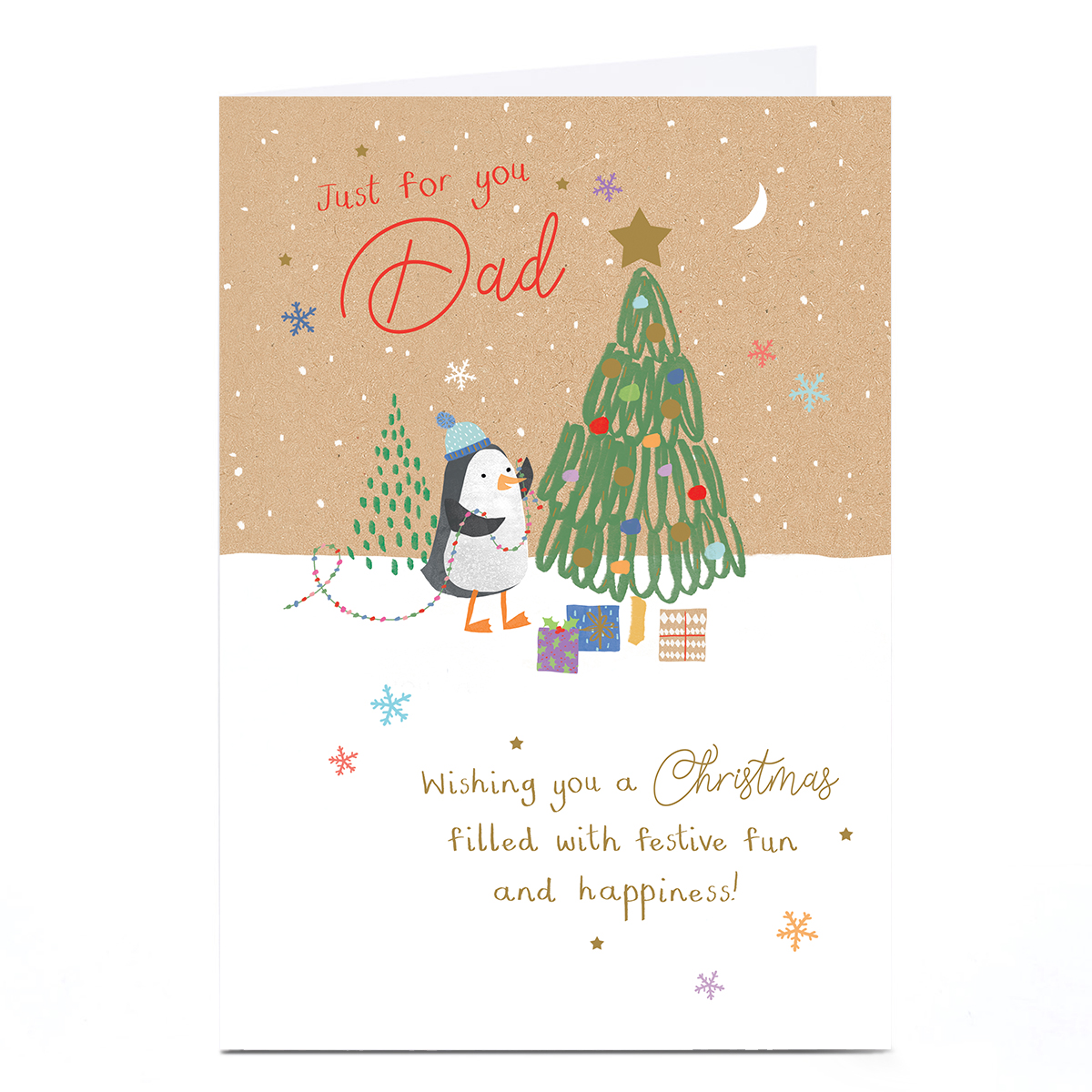 Personalised Christmas Card - Penguin Decorating Tree, Dad