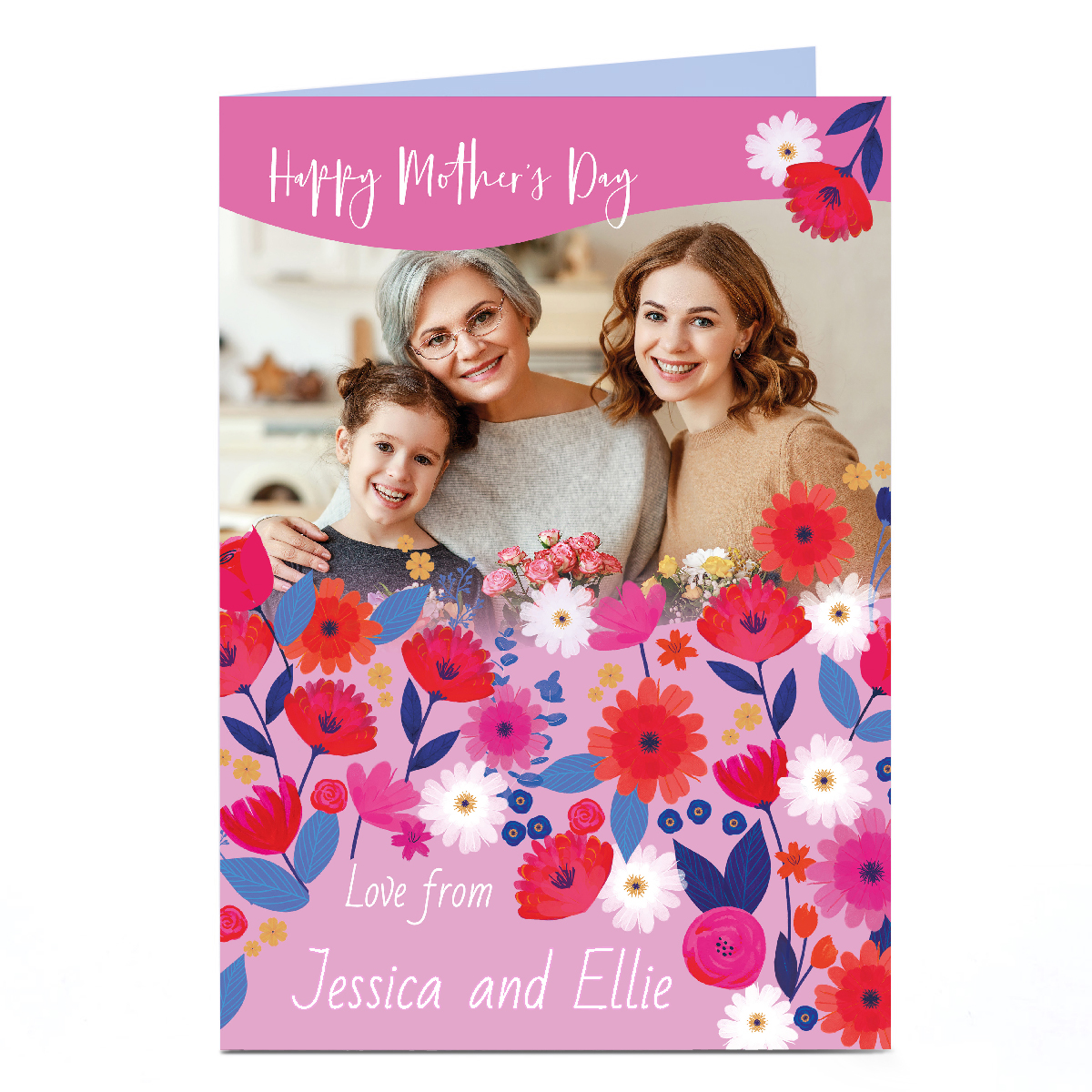Photo Mother's Day Card - Flowers Pink Border 