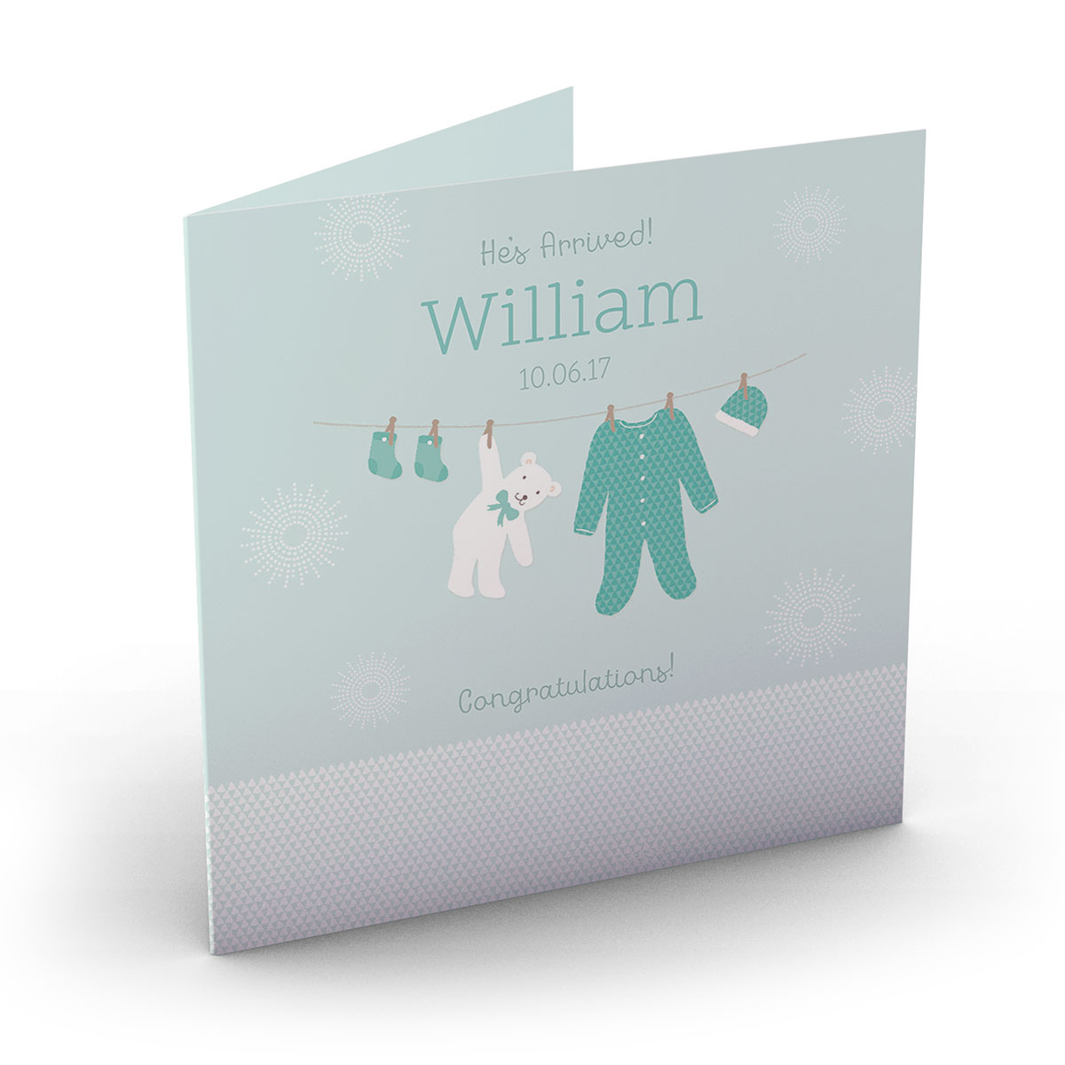Personalised New Baby Card - He's Arrived Washing Line