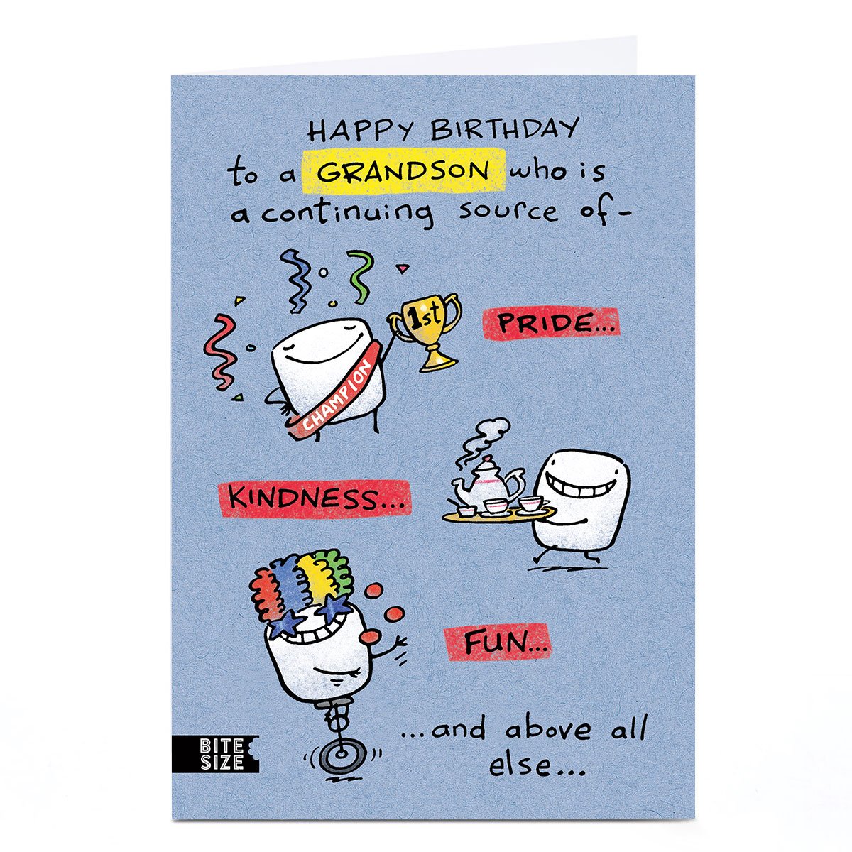 Personalised Birthday Card - Source of Pride Kindness & Fun, Grandson