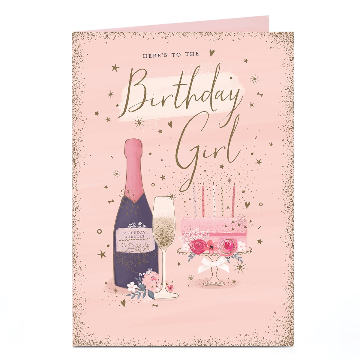 Birthday Card - Sparkle Champagne and Cake, Birthday Girl