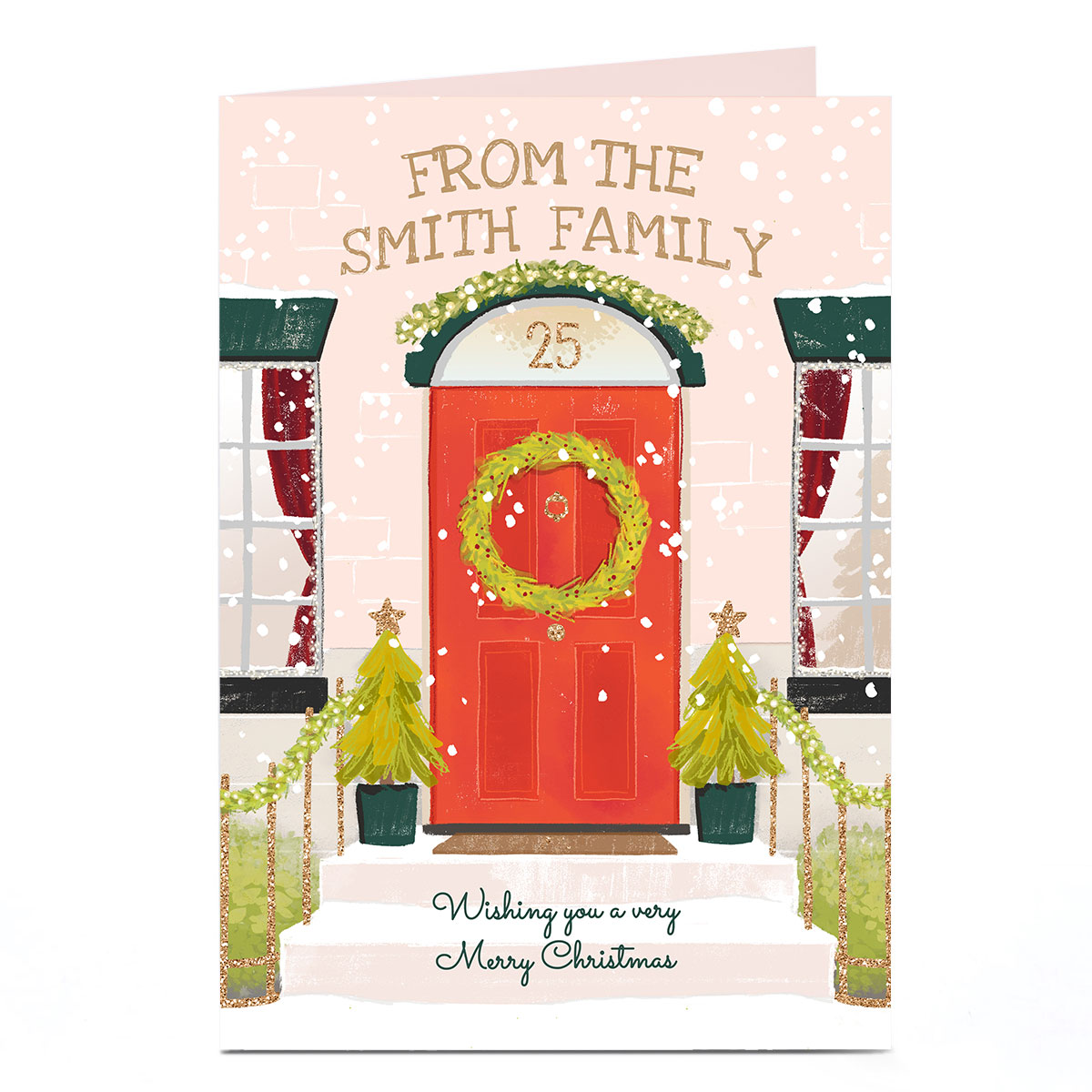 Personalised Christmas Card - From The Family, Red Door