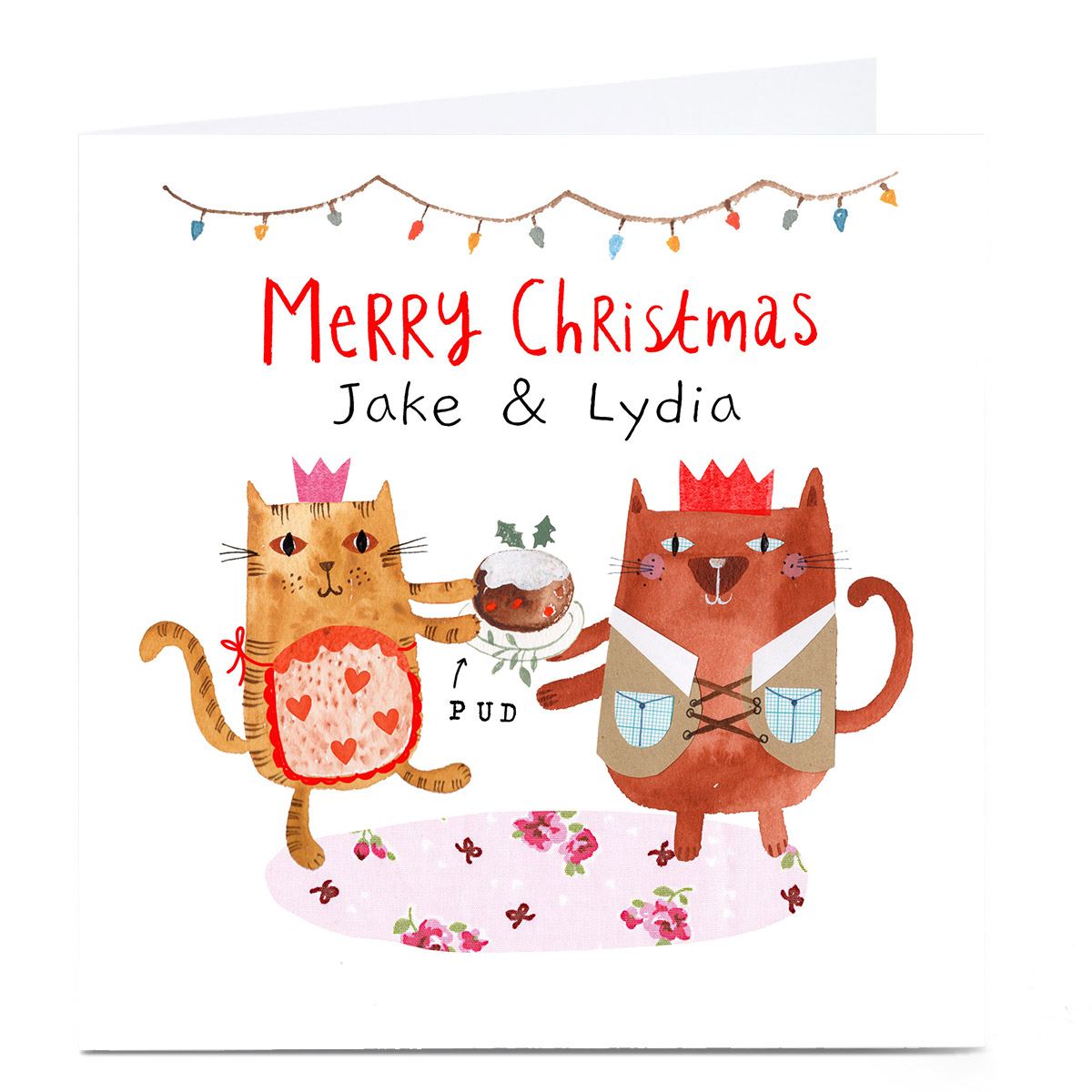 Personalised Lindsay Loves To Draw Christmas Card - Cat Couple