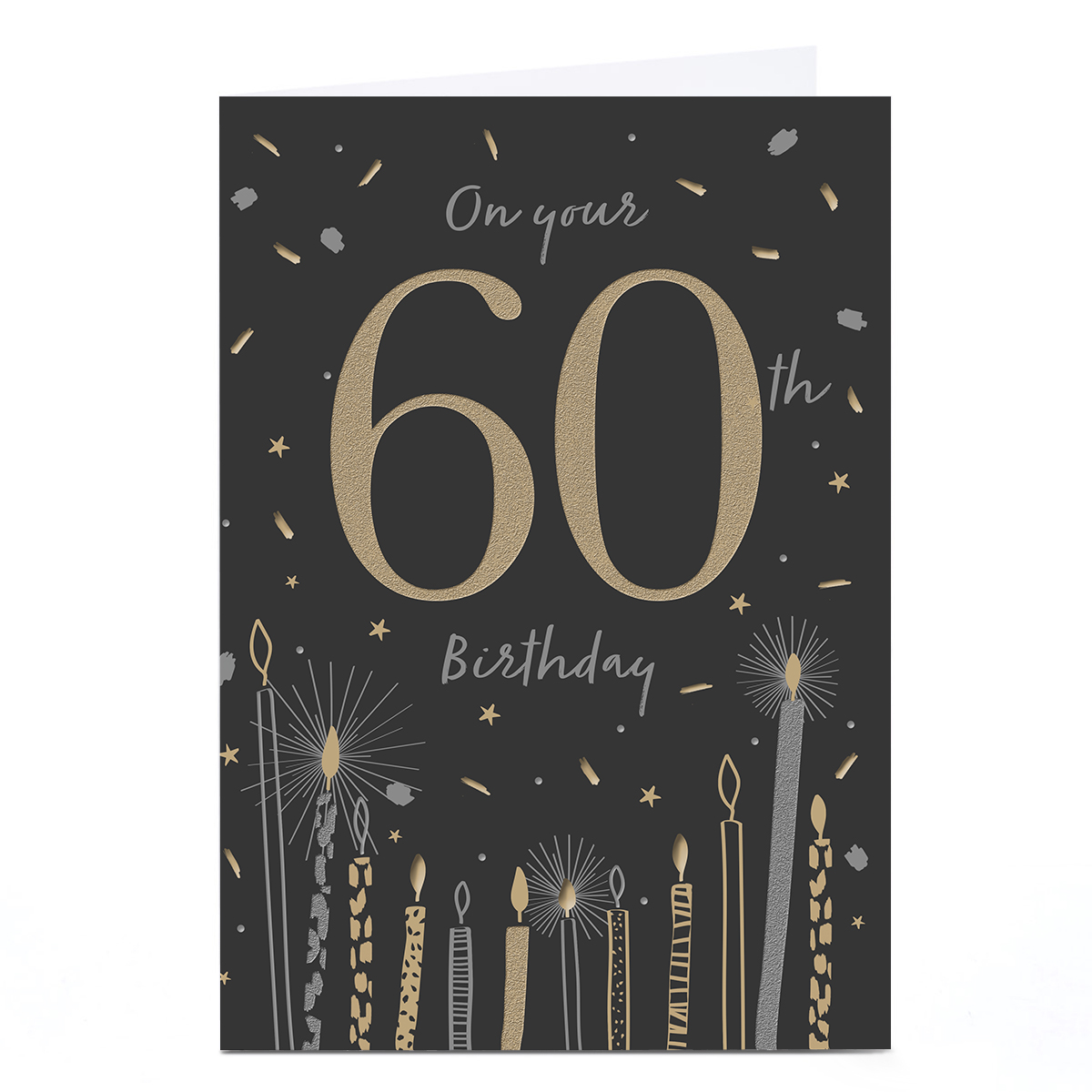 60th Birthday Card - Black and Gold Cake Candles