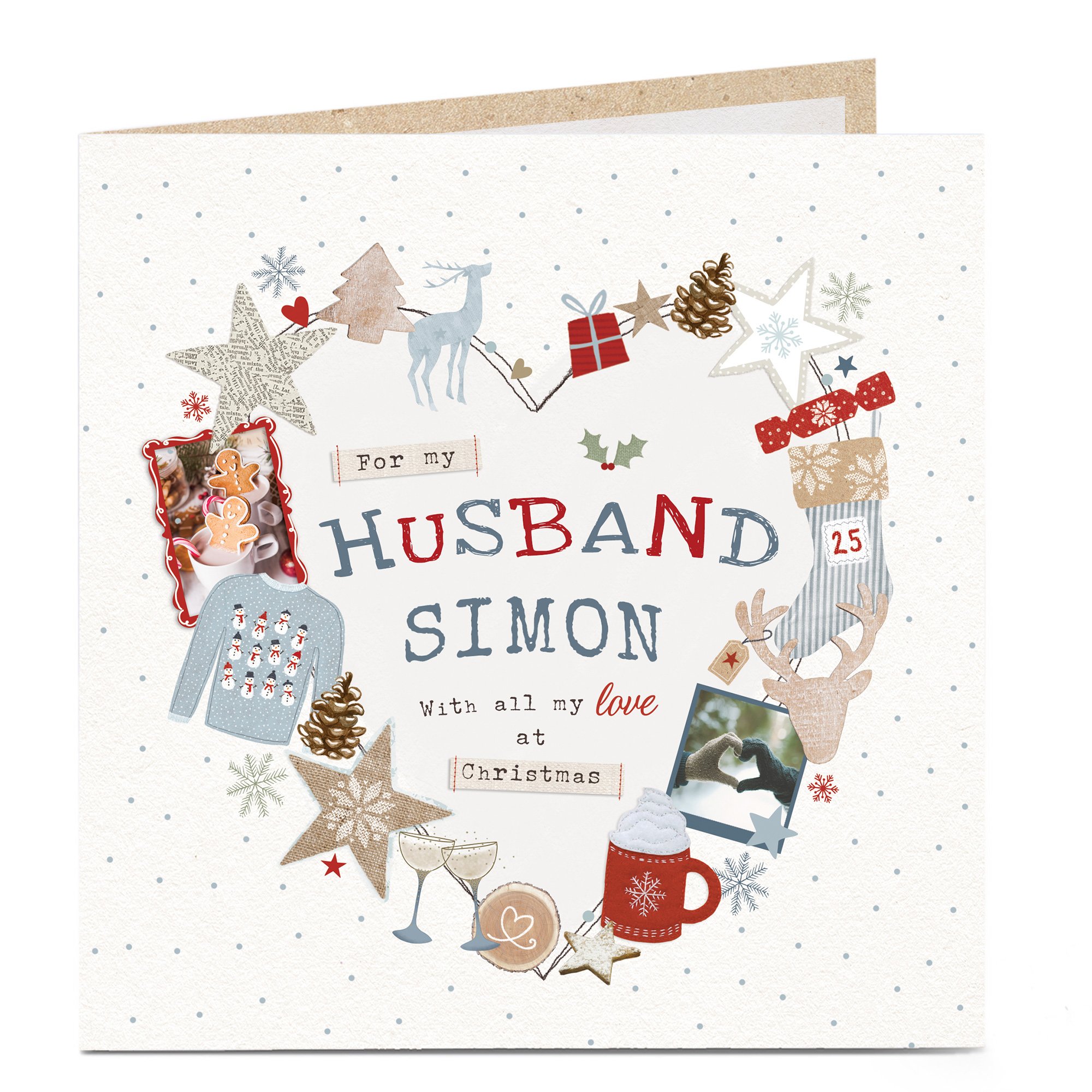 Personalised Christmas Card - Festive Heart Husband