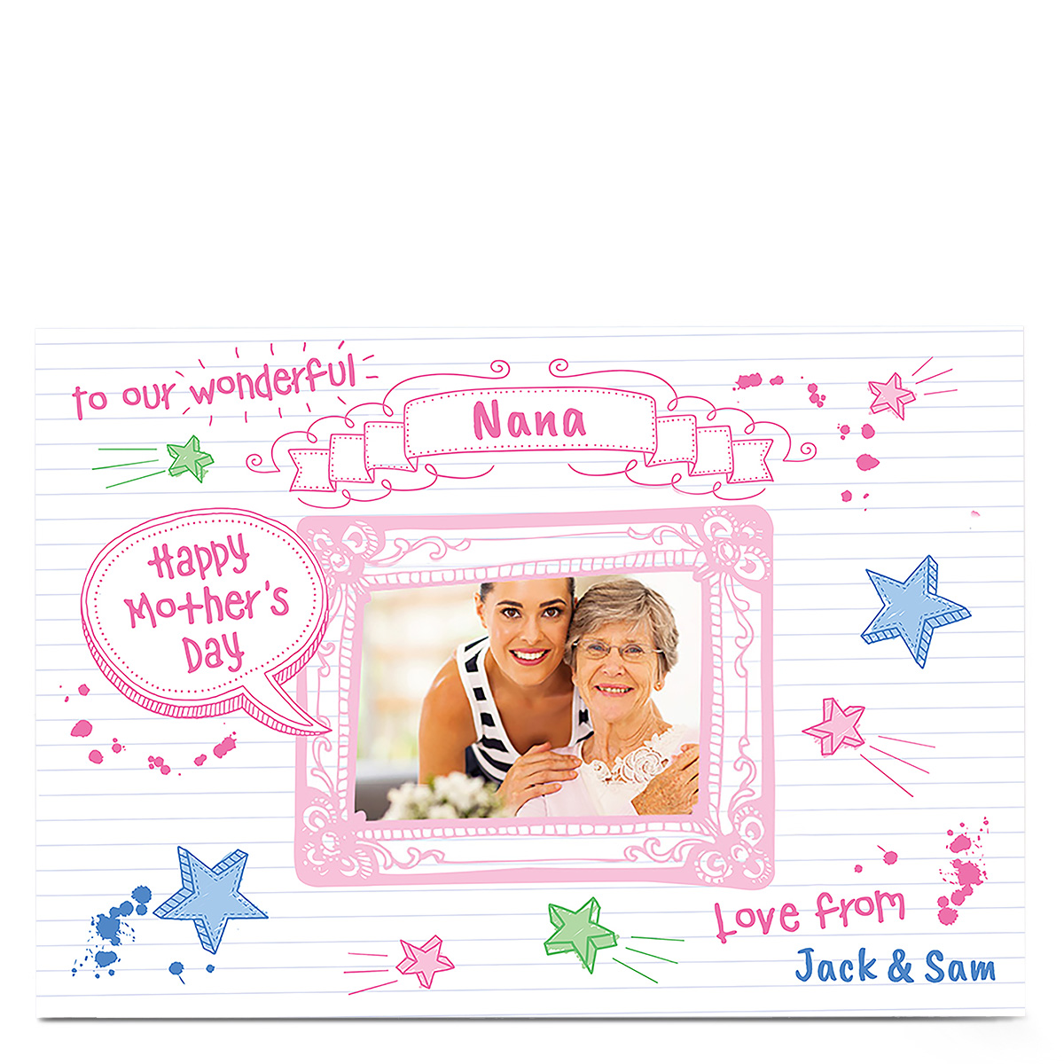 Photo Mother's Day Card - Nana, School Doodles