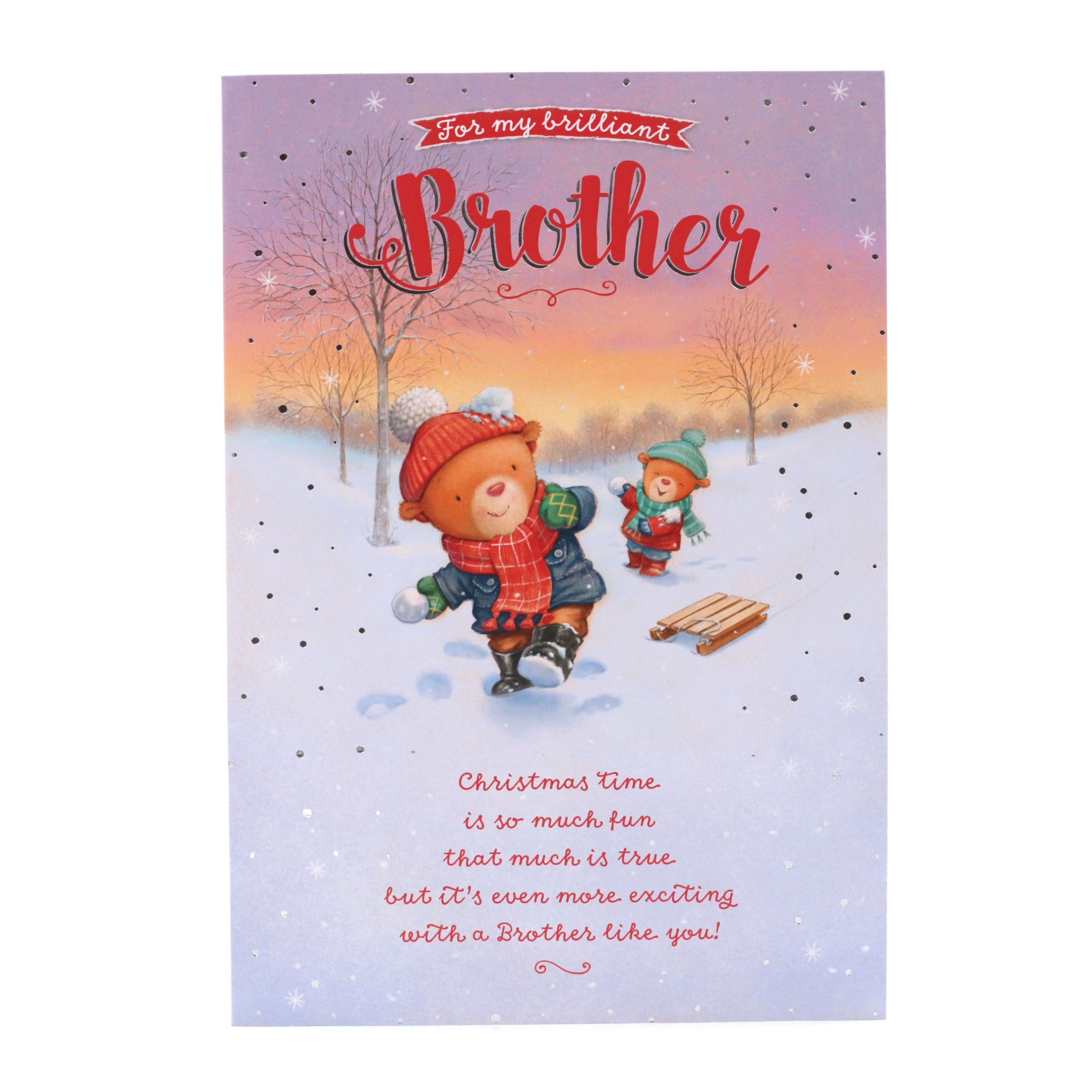Christmas Card - Brilliant Brother, Cute Bears In The Snow
