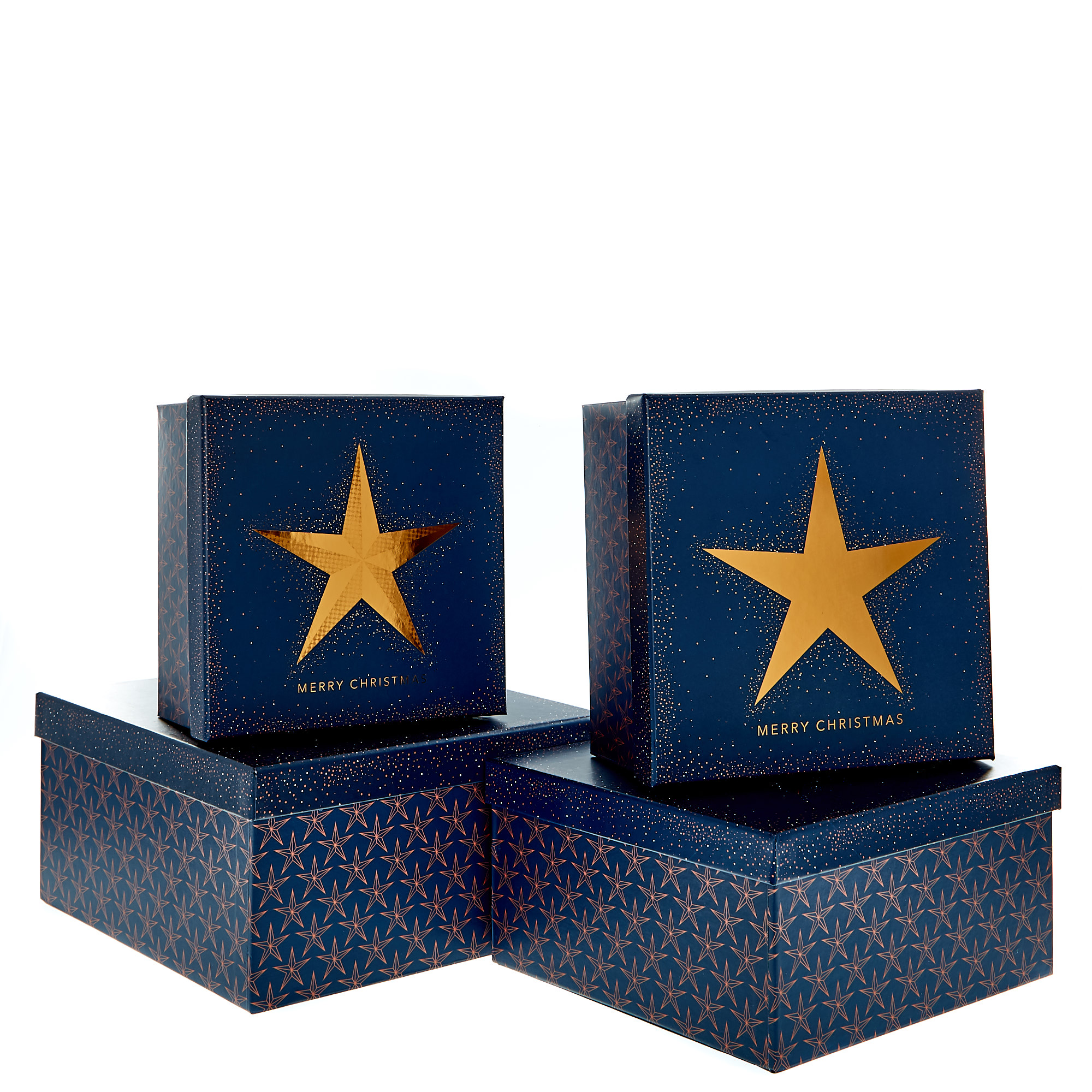 Navy Copper Star Square Gift Boxes - Set of 3