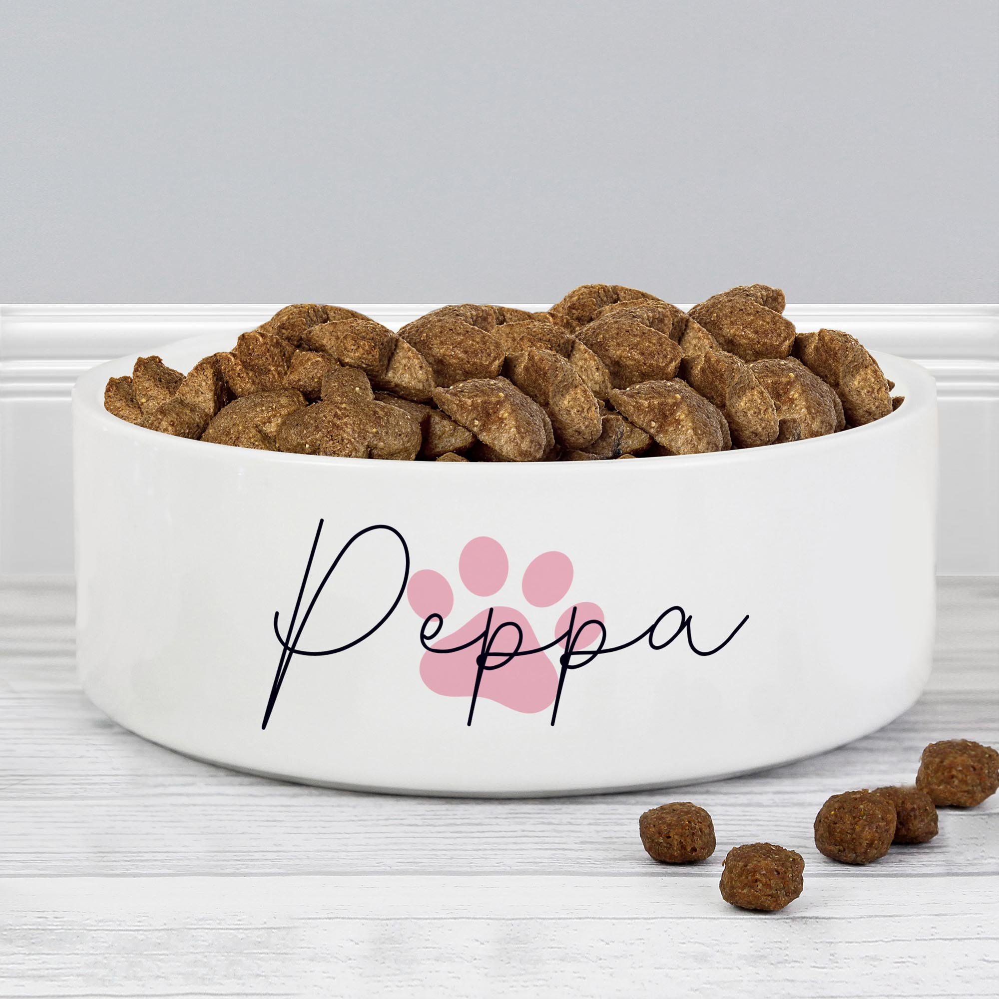 Personalised Pink Paw Print Name 15cm Medium Pet Bowl