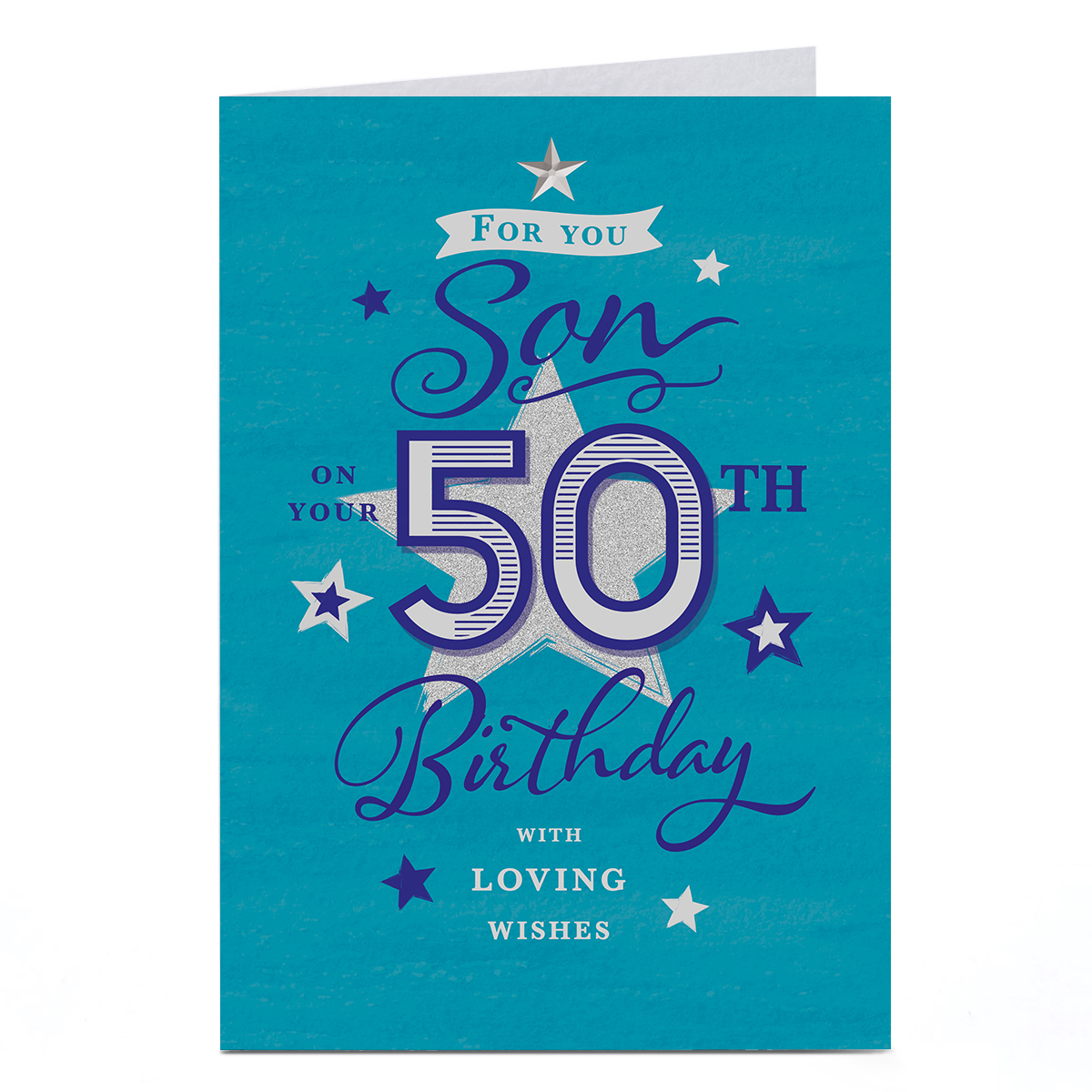 50th Birthday Card - Blue Stars and Loving Wishes, Son