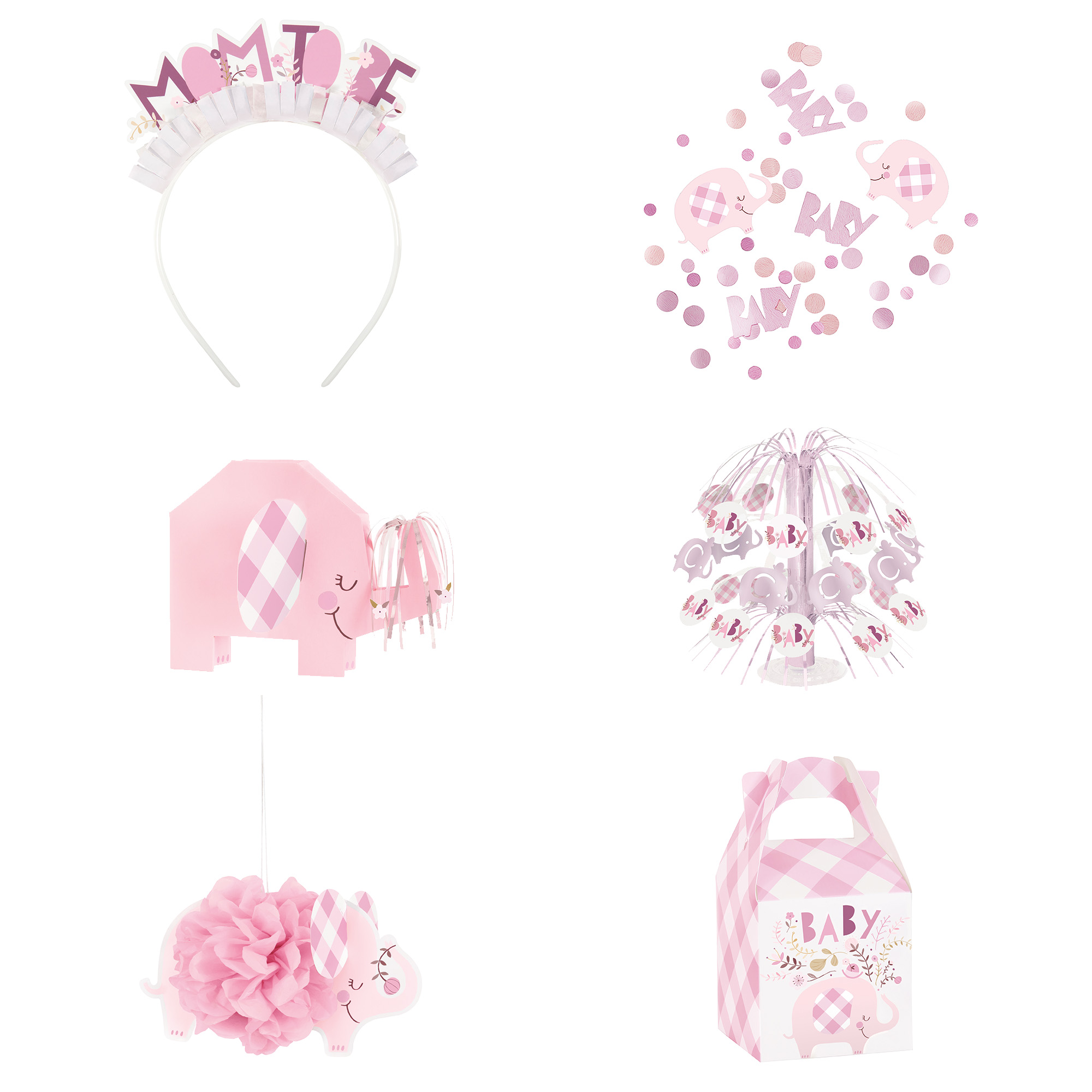 Pink Elephant Baby Shower Accessories Kit