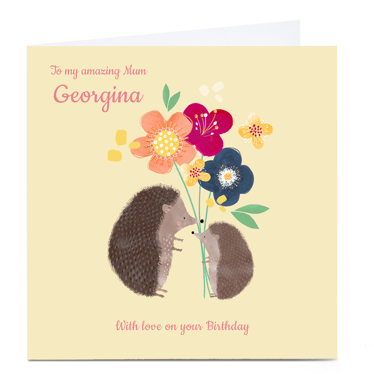 Personalised Kerry Spurling Birthday Card -  Hedgehog Mum & Baby