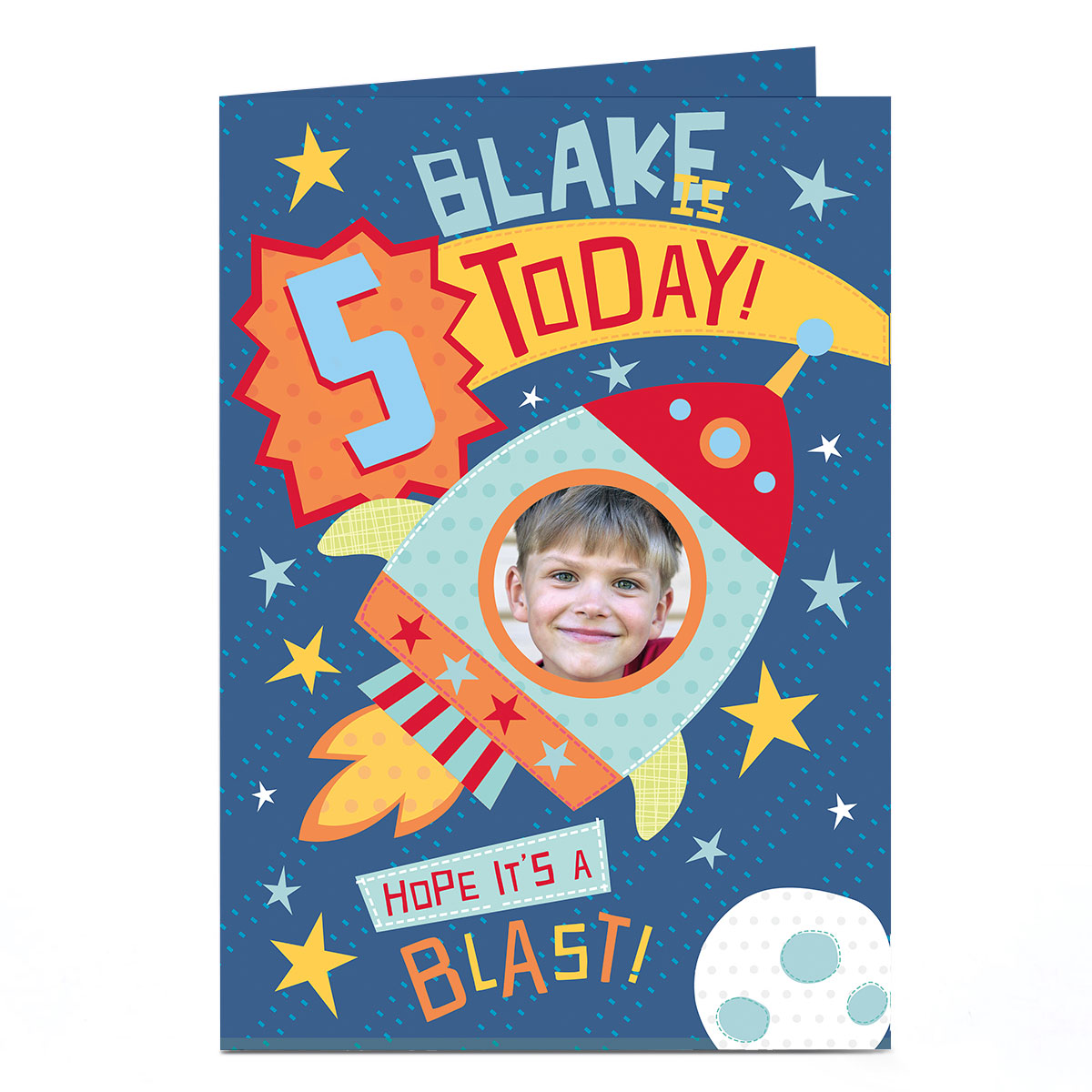 Photo Editable Age Birthday Card - Space Rocket