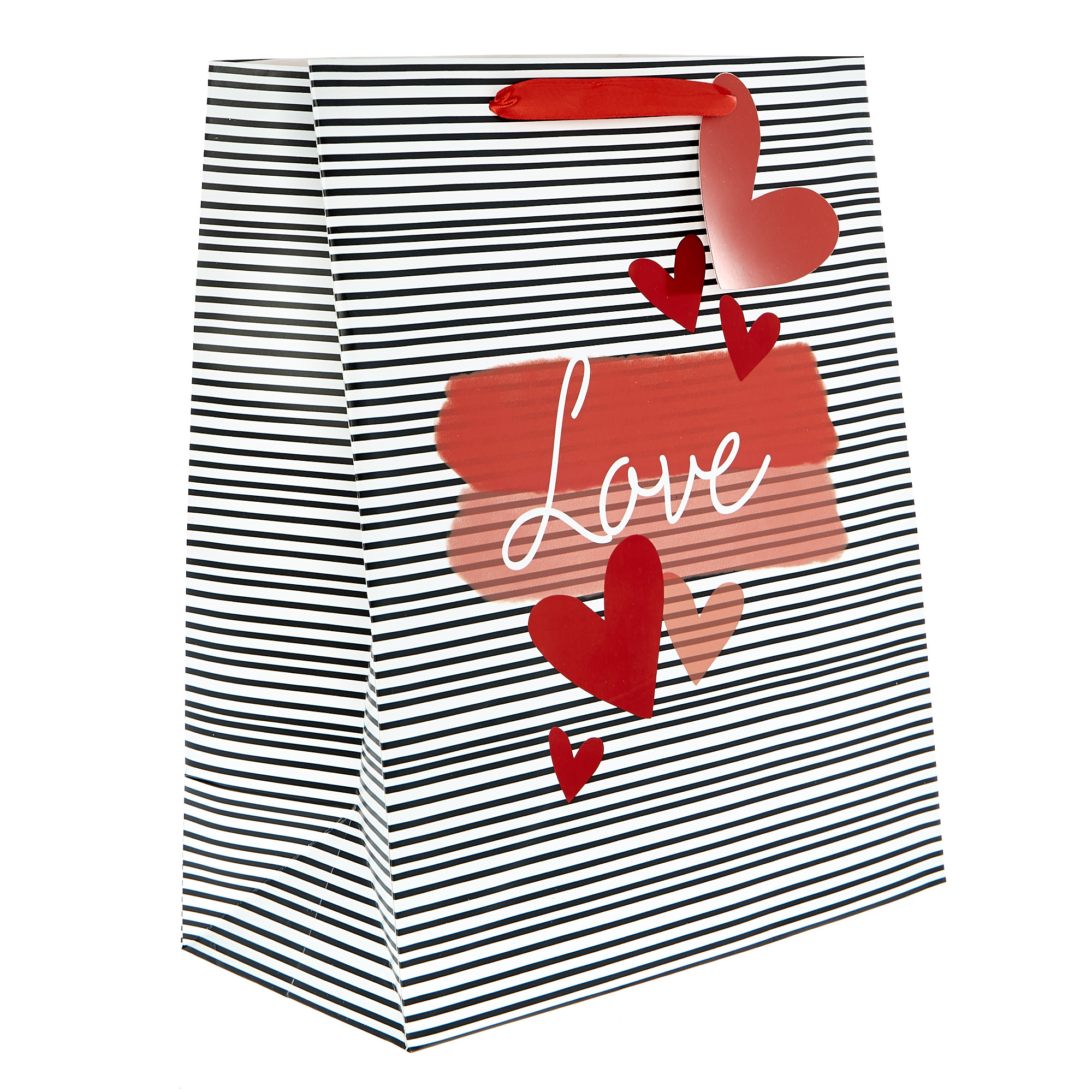 Large Portrait Valentine's Day Gift Bag - Black & White Stripes