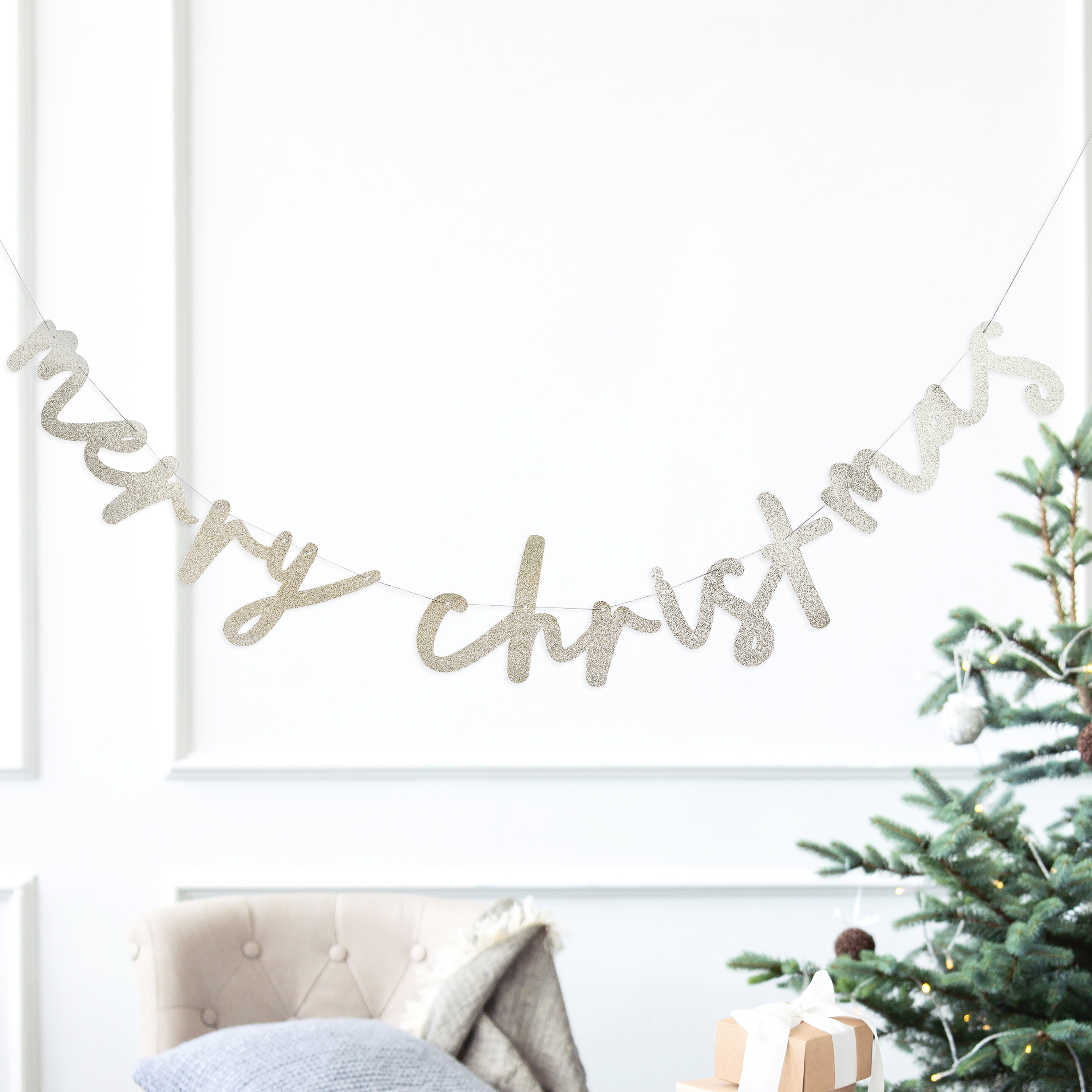 Glitter Merry Christmas Card Banner 2m