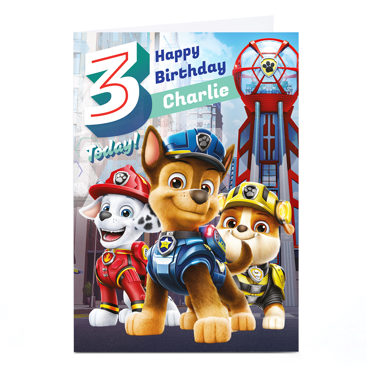 Personalised Paw Patrol Movie 3rd Birthday Card - 3 Today!