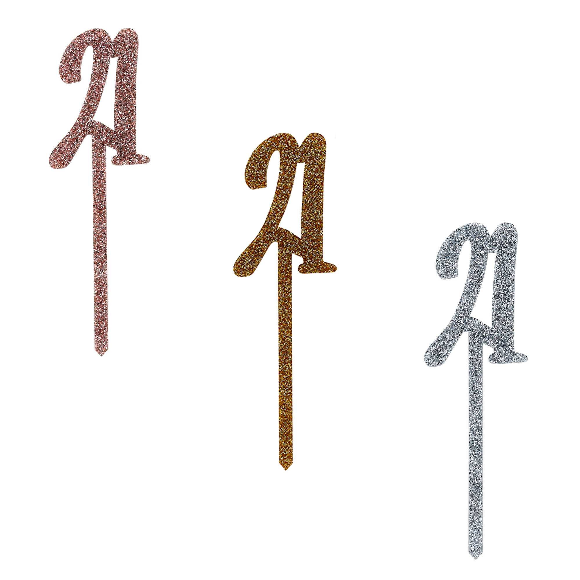 Metallic 21 Glitter Acrylic Cake Topper (3 Colour Options)