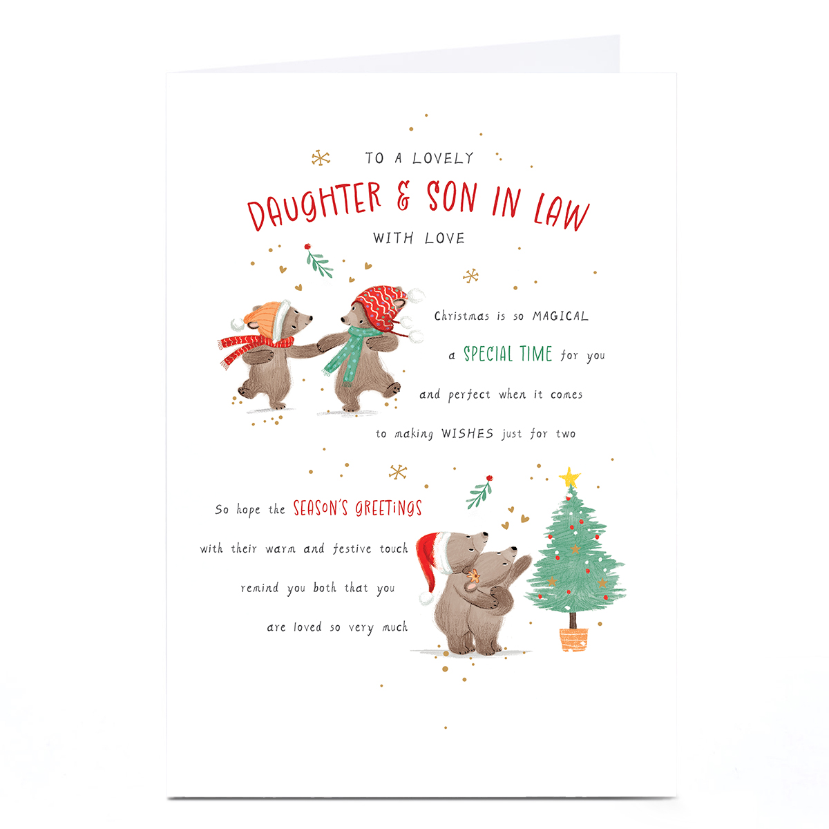Personalised Christmas Card - Bear Couple in Hats and Scarves, Daughter & Son-in-Law