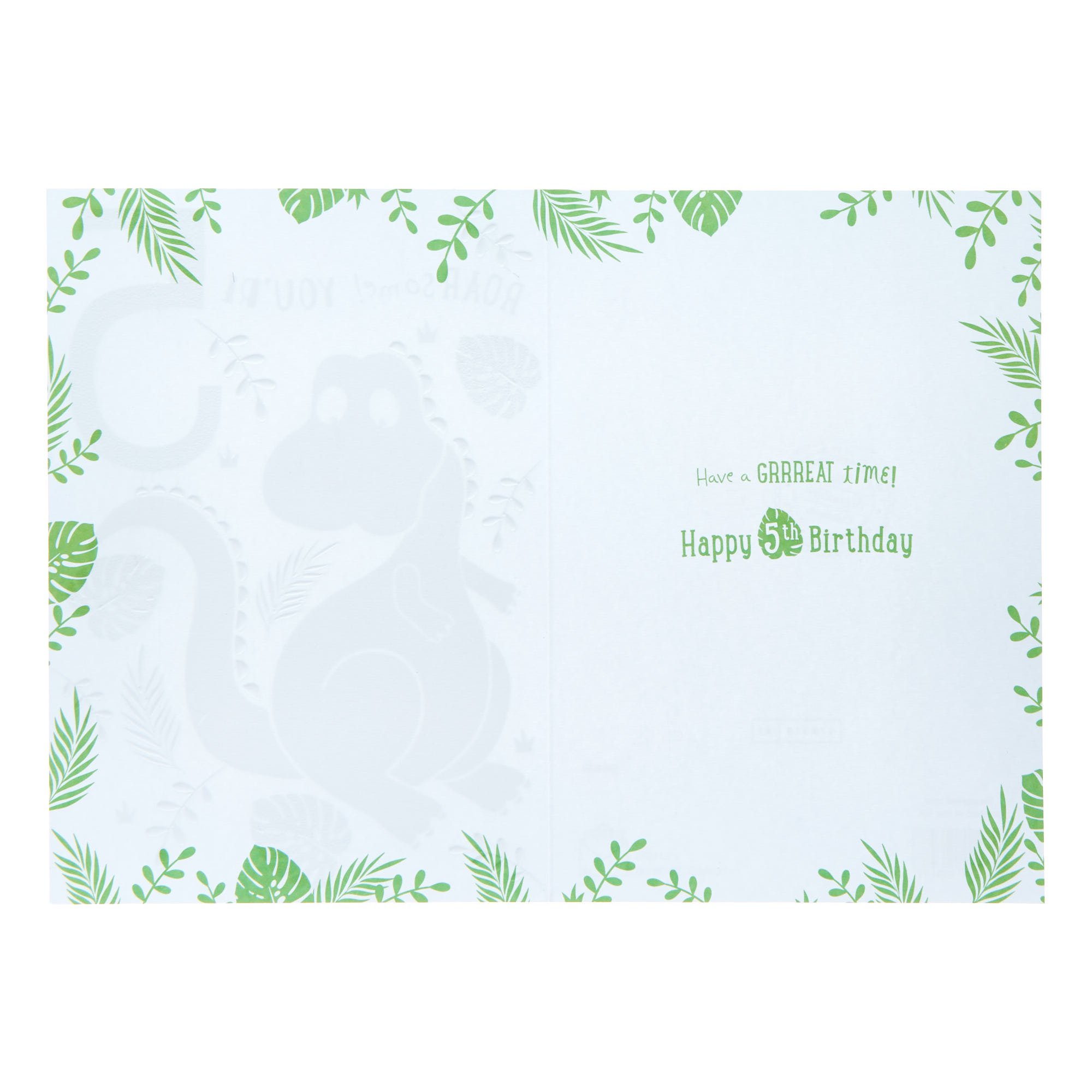 Green Dinosaur Roarsome 5th Birthday Card