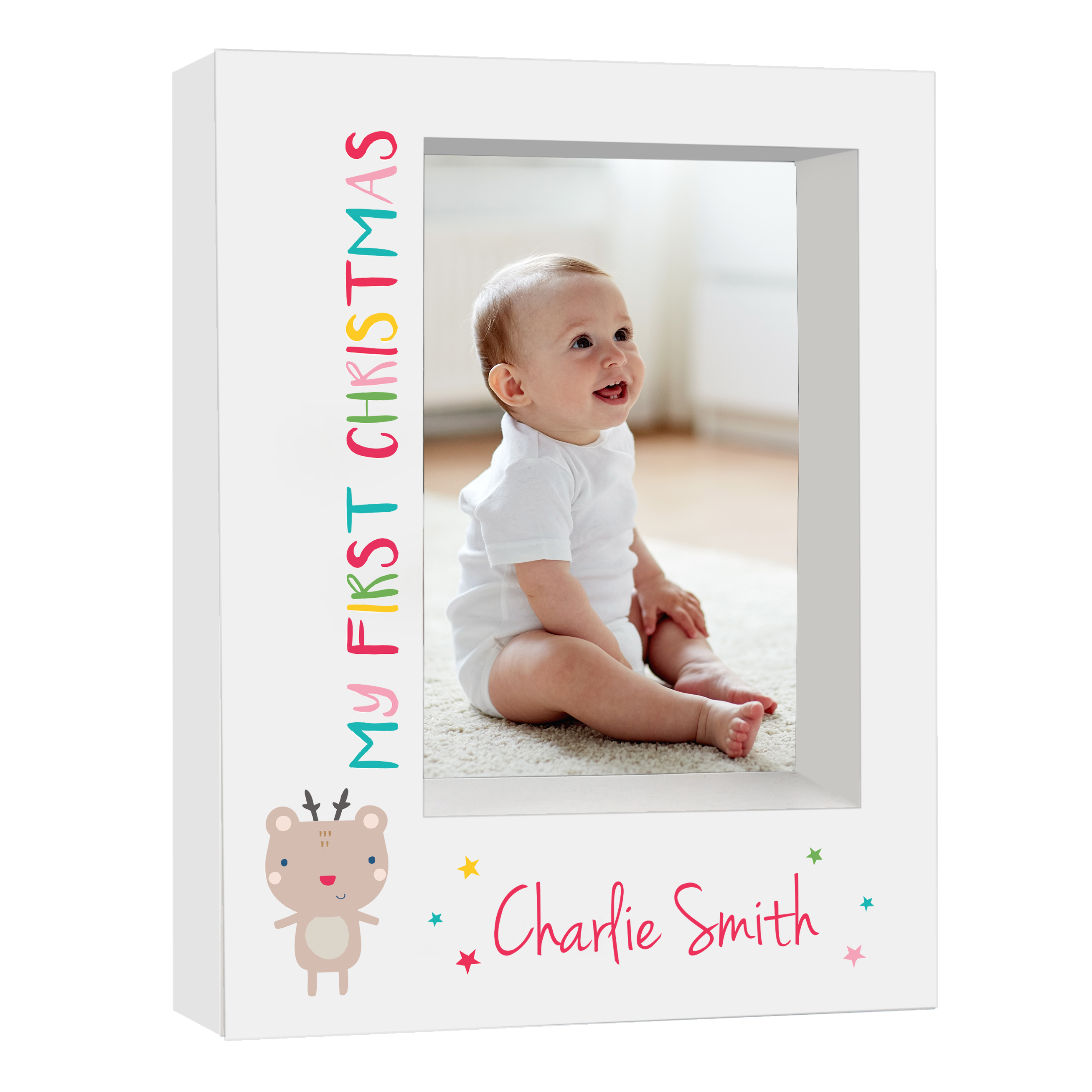 Personalised Baby Box Photo Frame - My First Christmas Reindeer
