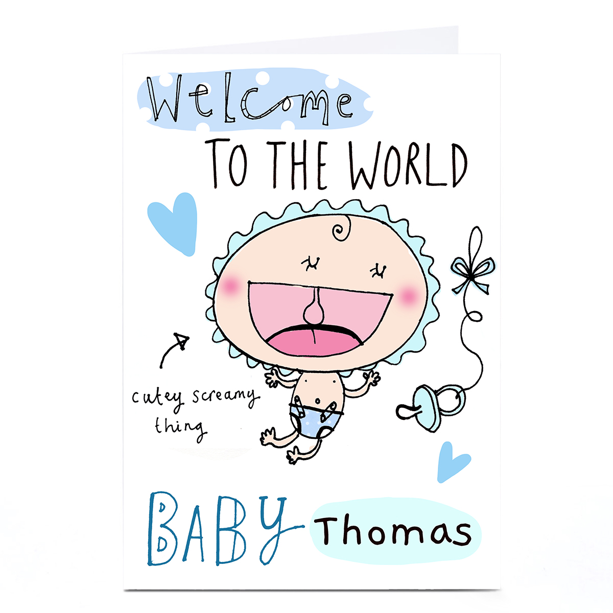 Personalised Lindsay Loves To Draw Card - Welcome To The World, Blue 