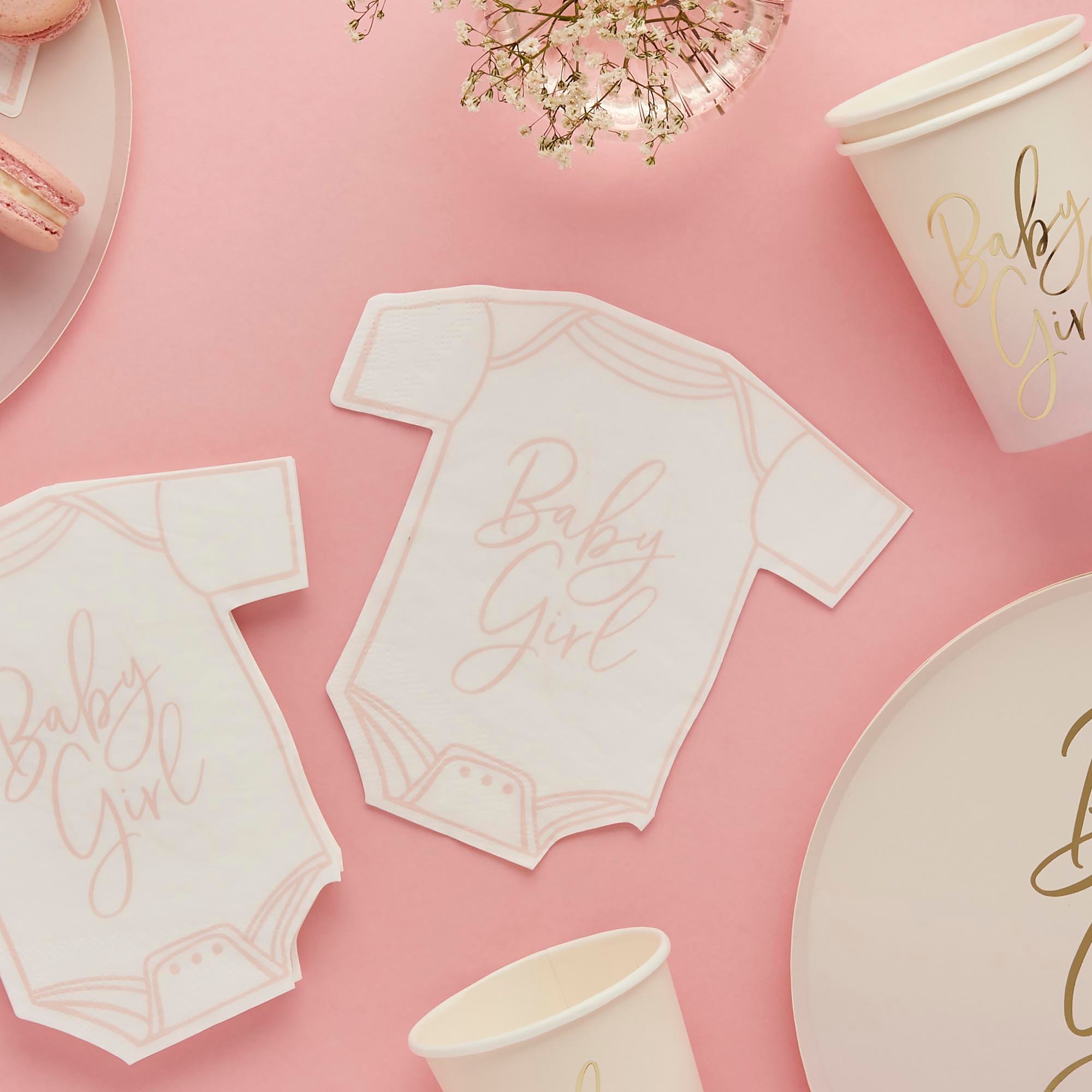 Pink Baby Girl Babygrow Paper Napkins - Pack of 16