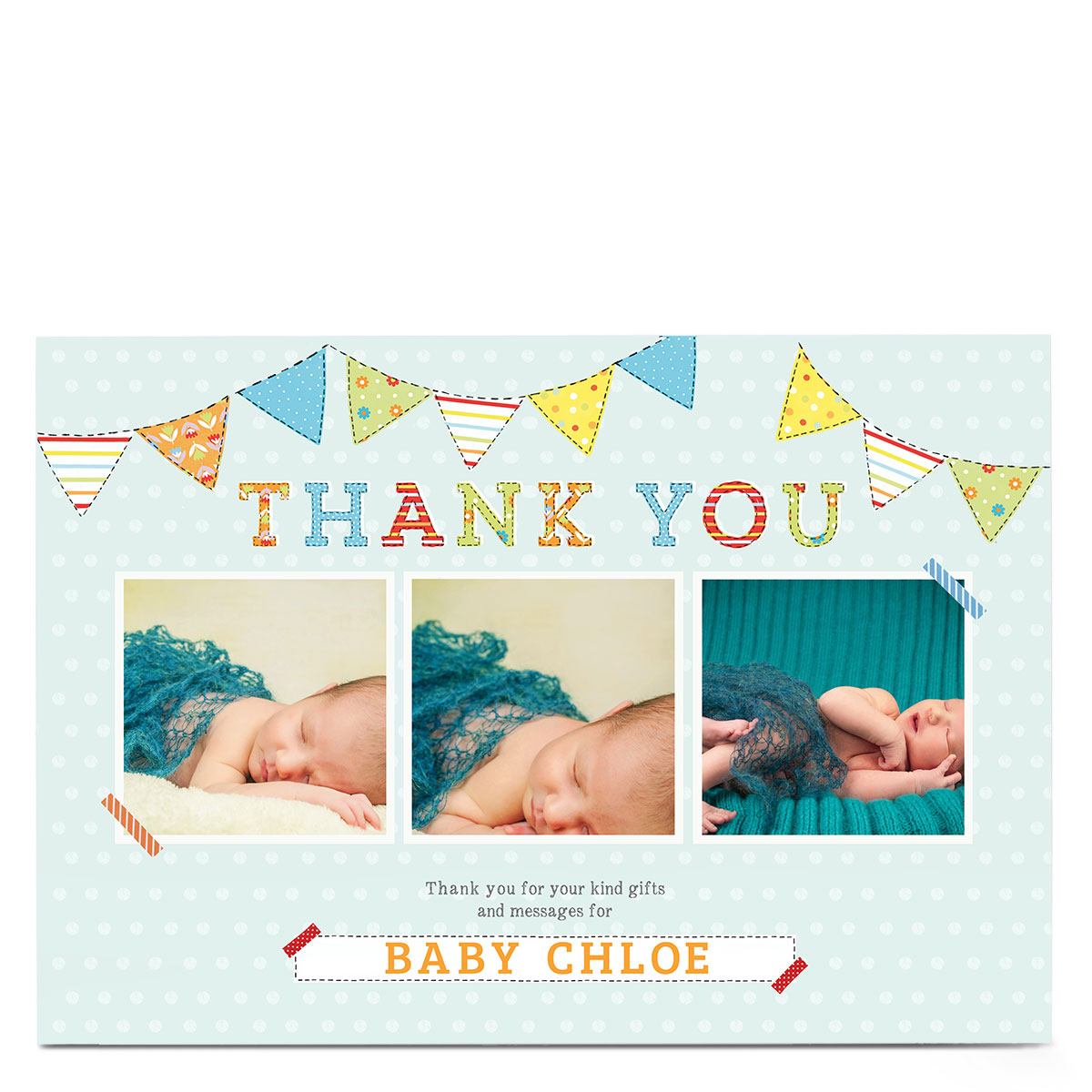 New Baby Photo Card - Thank You Bunting