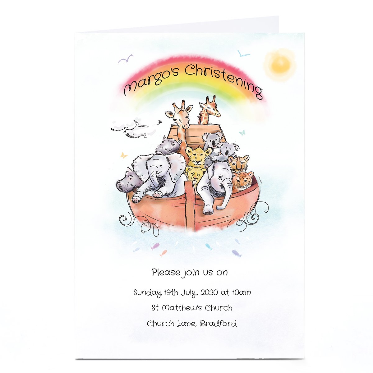 Personalised Christening Invitation Card - Noah's Ark