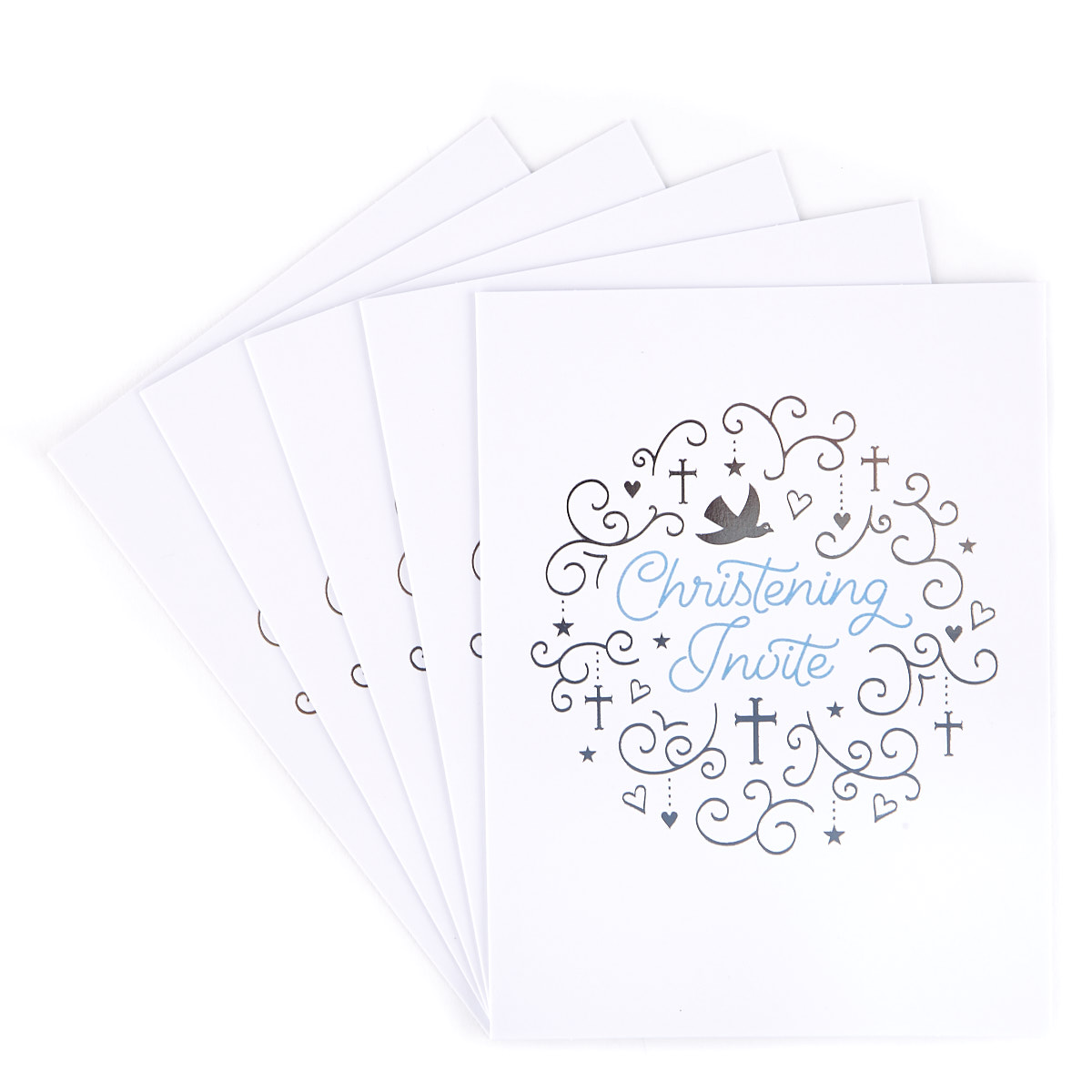 Blue & Silver Christening Invitations - Pack of 12