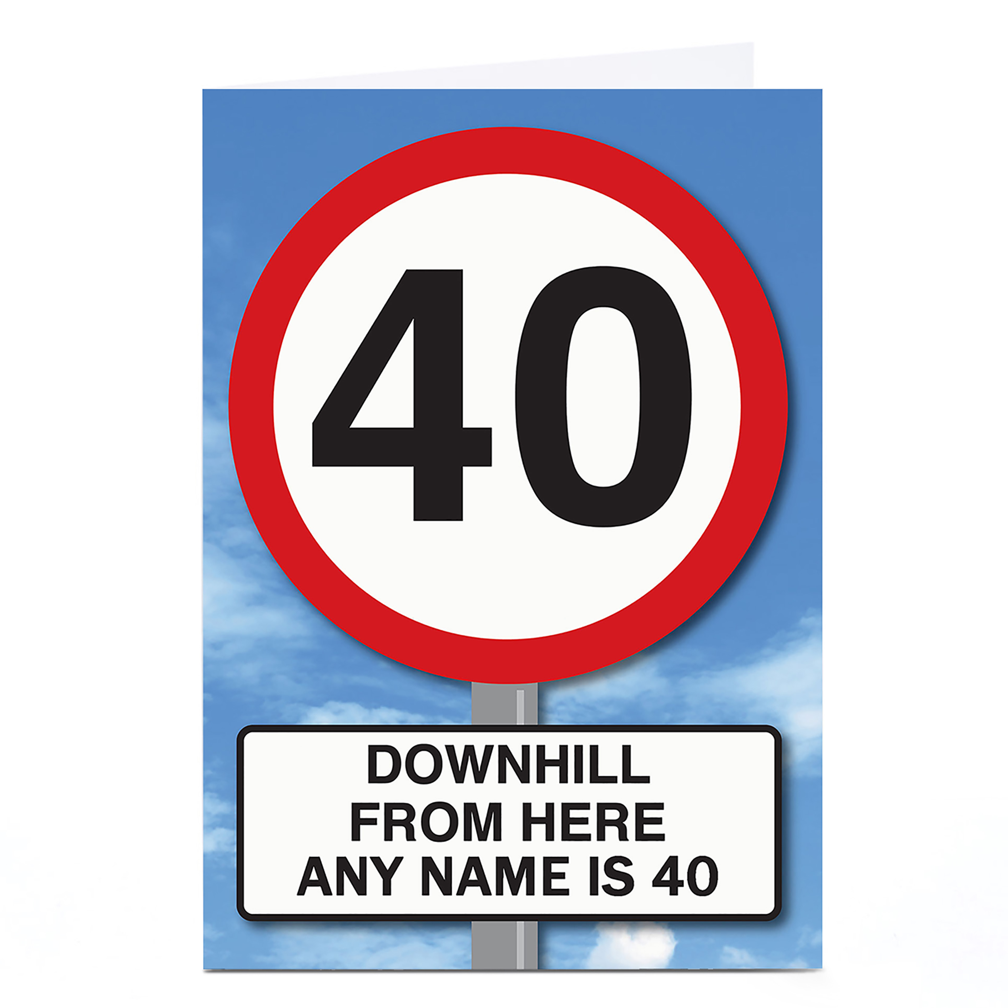 Personalised 40th Birthday Card - Downhill From Here