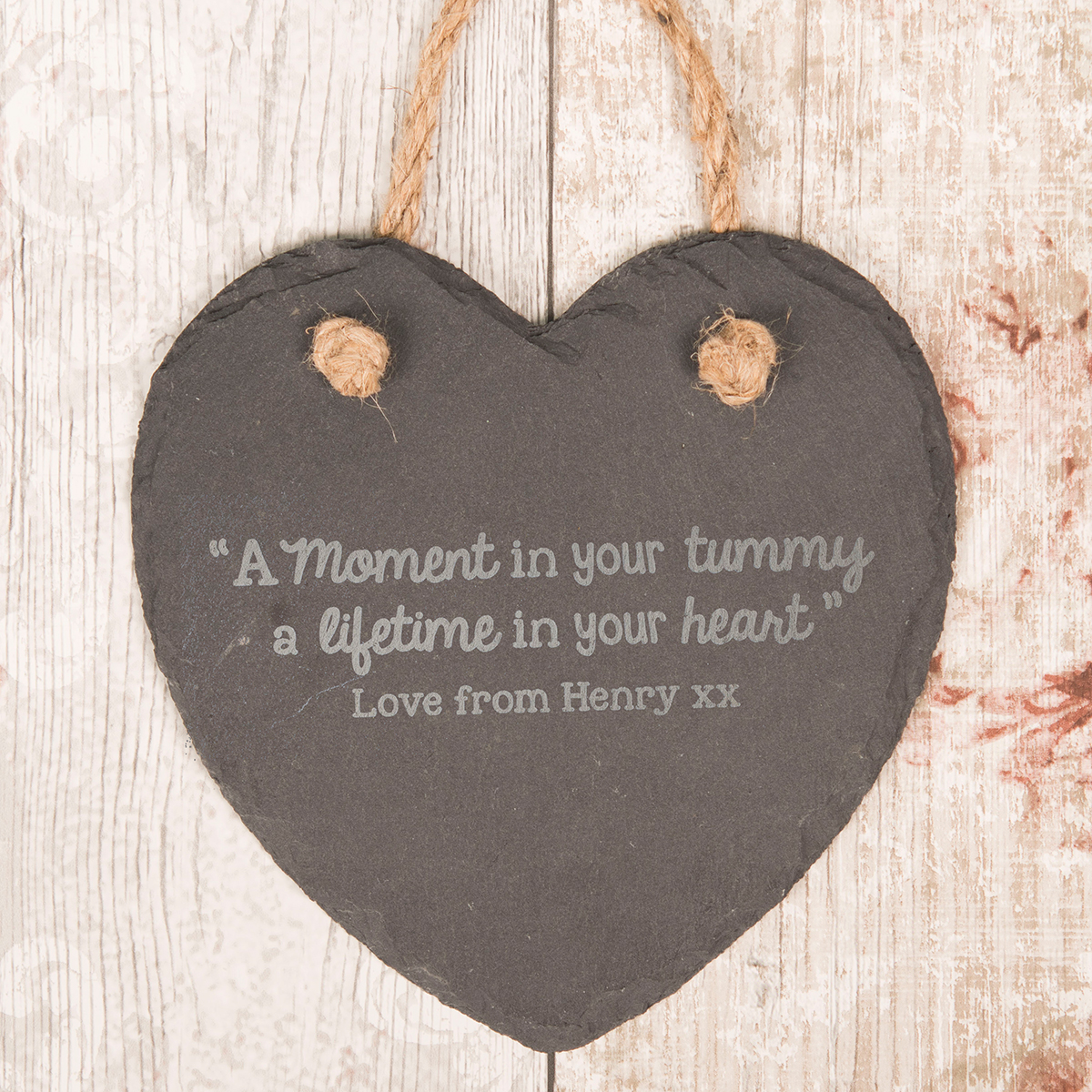 Personalised Engraved Medium Hanging Heart Slate - In Your Tummy