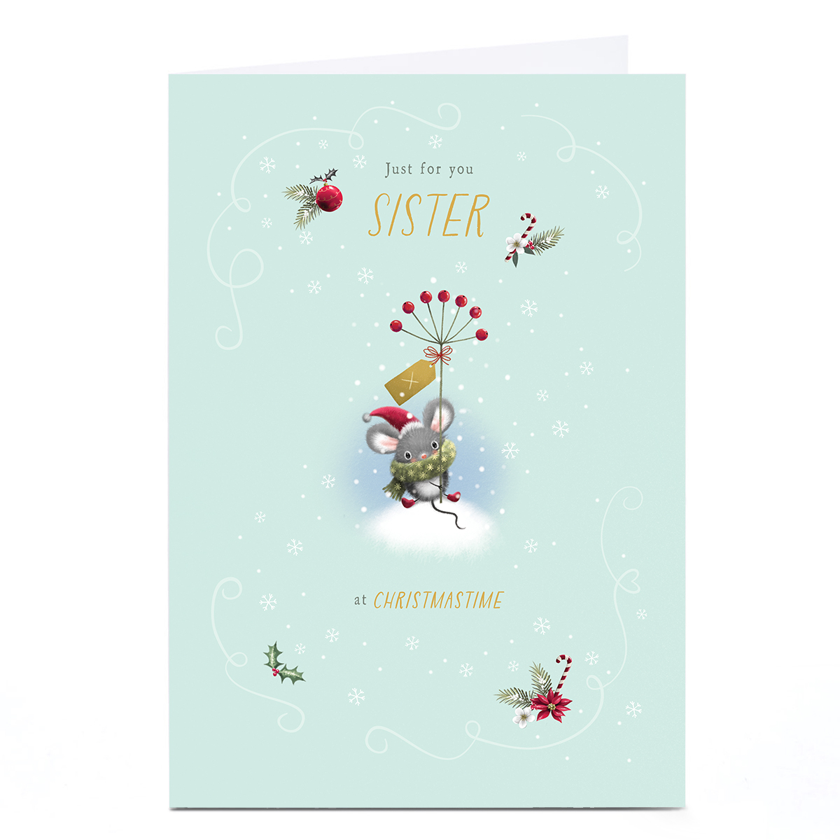 Personalised Christmas Card - Mouse in Scarf, Sister