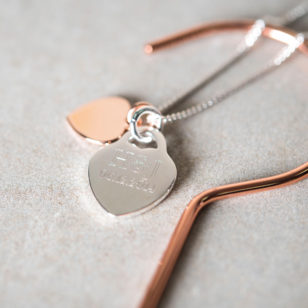 Personalised Engraved Silver Necklace With Rose Gold Heart