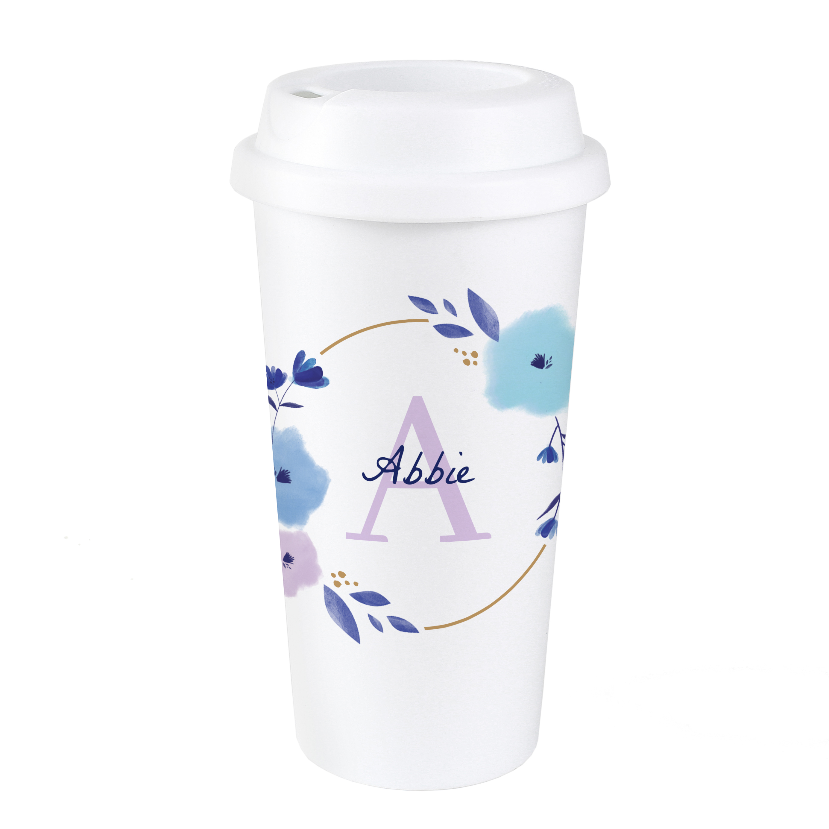 Personalised Floral Initial Travel Cup