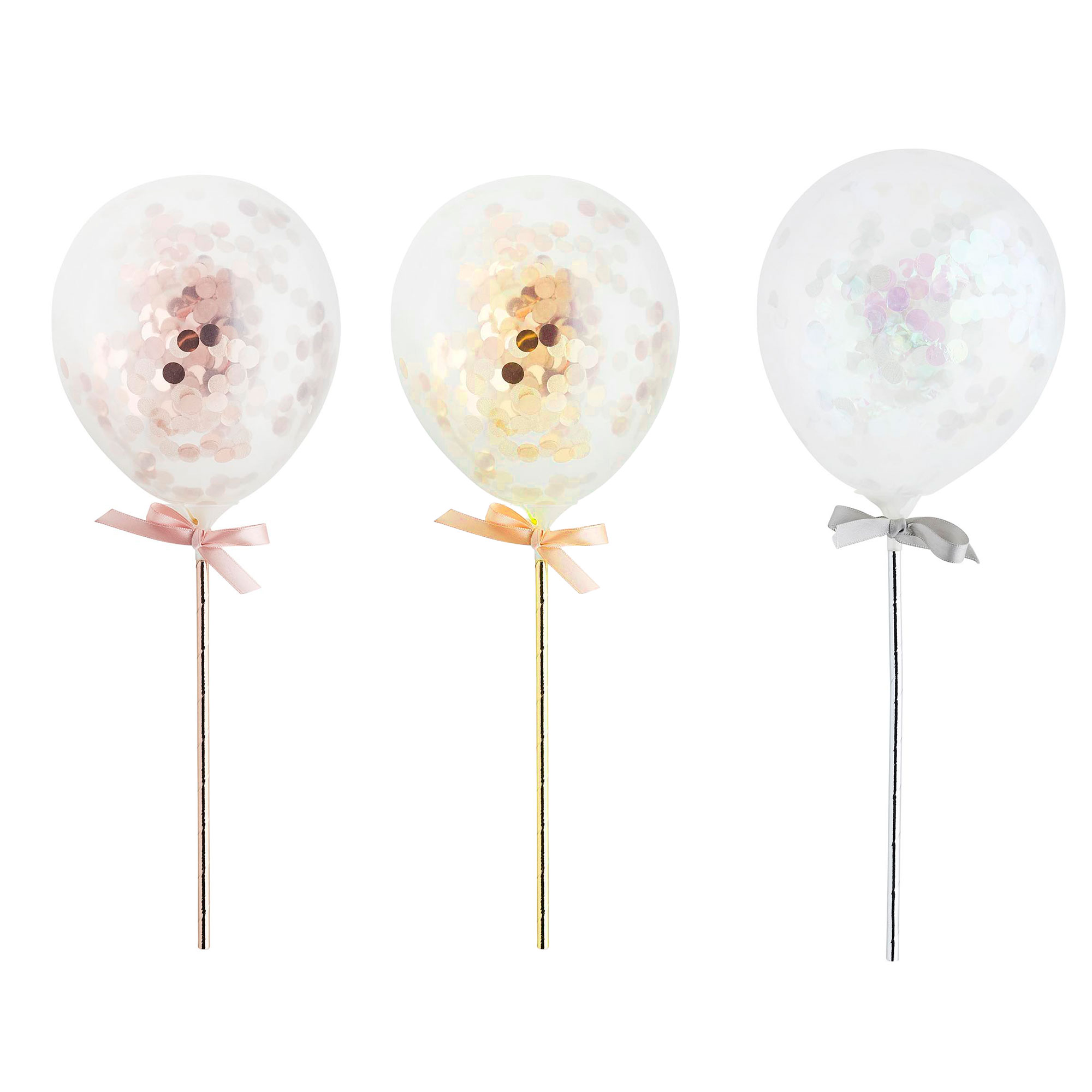 Metallic Mini Confetti 5-Inch Latex Balloons Wands - Pack of 5 (3 Colour Options)
